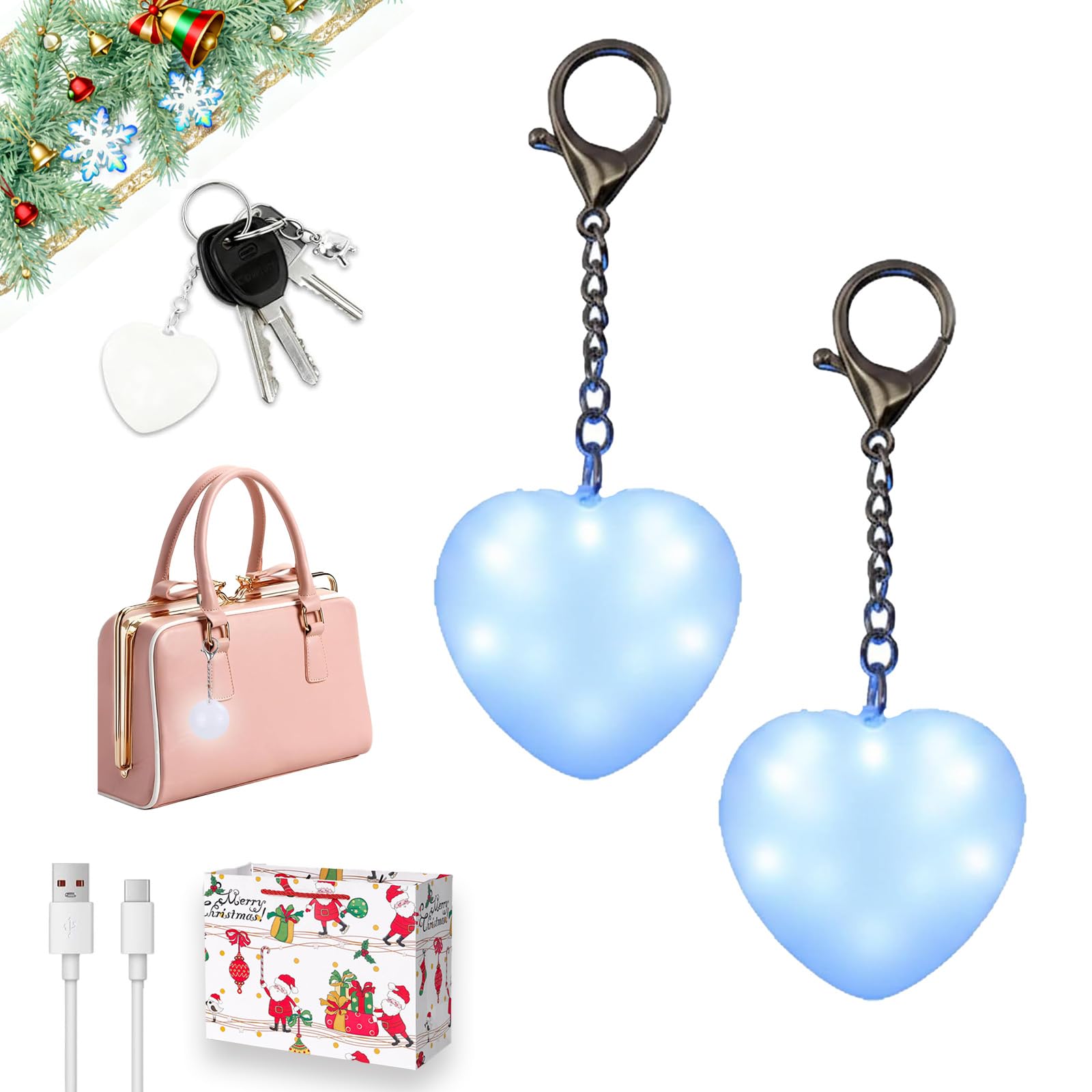 fjaldjfu Love Wallet Tote Bag Touch Sensing Light, Portable Heart-Shaped Handbag Light, Automatic Sensor Rechargeable Purse Lights, Mini Pocket Light for Handbag, Heart Accessories for Women (2PCS*B)