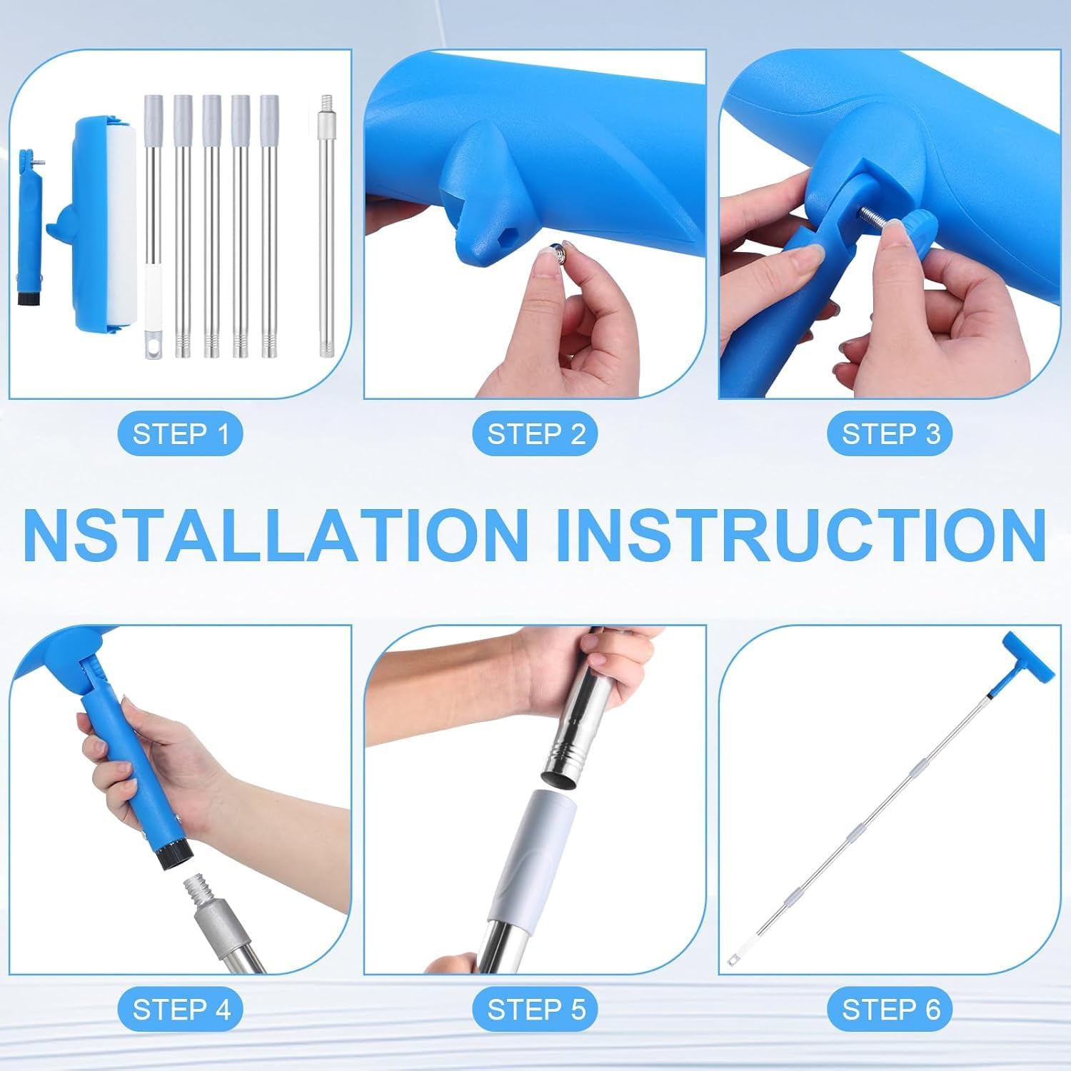 Ceiling Paint Roller No Drip Kit – 96" Extension Pole Included Paint Kit | 10" Paint Roller with Splash Shield & Adjustable Head, No Drip Splatter-Free Roller Brush for Ceiling Wall Interior Painting