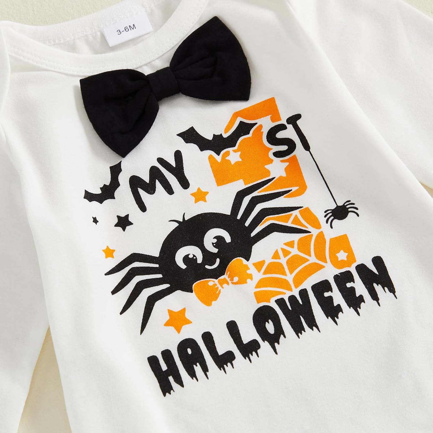 Karuedoo My 1st Halloween Baby Boy Outfit Long Sleeve Bowtie Romper Suspender Pants with Hat 3 Piece Fall Clothes Sets - Image 7