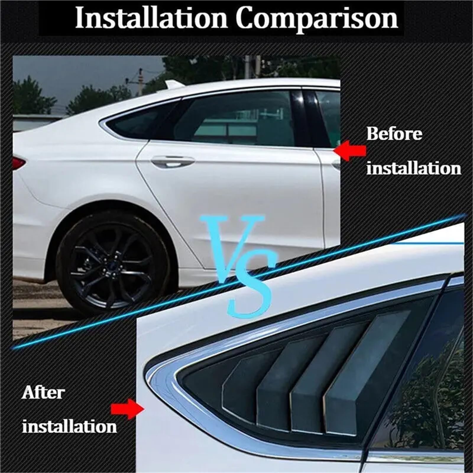 Zaluzje do okien bocznych Pasuje do Forda Mondeo Fusion Sedan 2013-2018, osłony tylnej szyby, bocznej żaluzji, naklejki ozdobnej, wlotu powietrza ABS Osłonę bocznej żaluzji samochodu(Carbon)