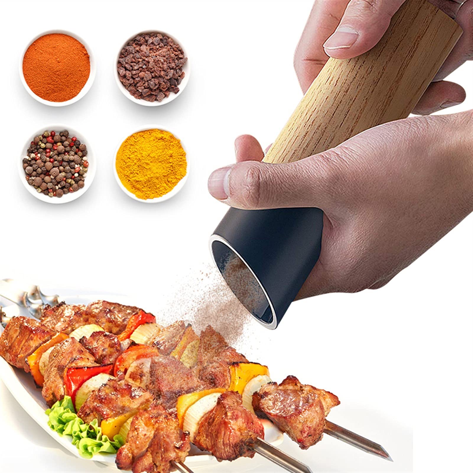 caihuashopping Salz und Pfeffermühle Hölzerne Salz- und Pfeffermühle hölzerne Pfeffermühlen mit Einstellbarer keramischer Rotor-Handheld-Gewürz-Küche BBQ Werkzeuge (schwarz und weiß) Pfeffermühle