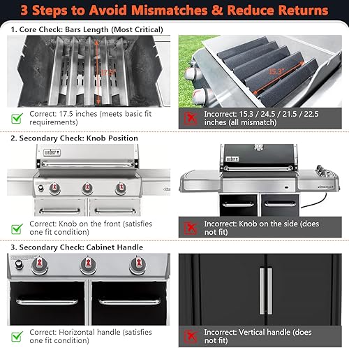 Miniatura 6 de Piezas de parrilla para Weber Genesis serie 300, barras aromatizantes de 17.5 pulgadas y deflectores de calor para parrillas de gas Weber Genesis