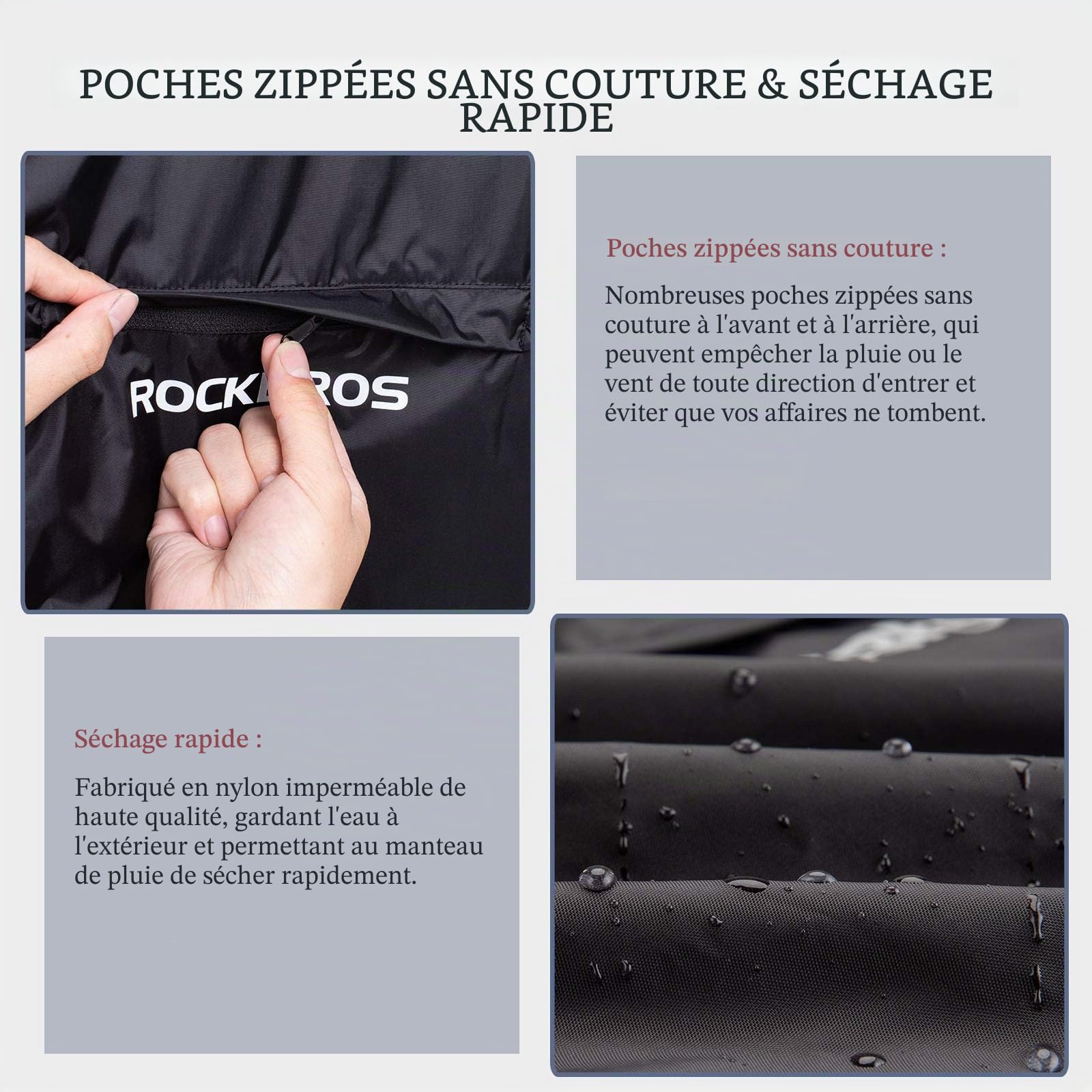 ROCKBROS Manteaux Imperméables Homme Veste de Pluie de Sport Pliable Coupe Vent pour Vélo Moto Camping Randonnée Portable Noir M-4XL