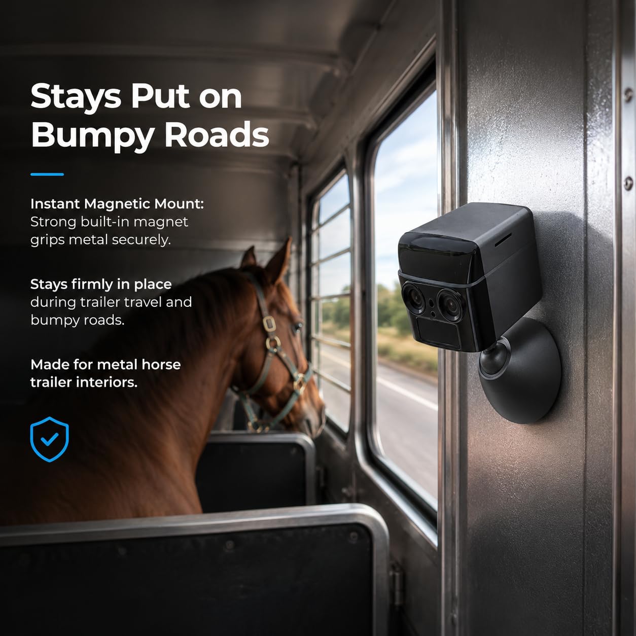 NomadEye Cámara Inalámbrica para Remolque de Caballos – Vídeo 4K en Directo al Móvil, Visión Nocturna, Audio Bidireccional, Batería de 15H, Soporte Magnético – Sin WiFi del Remolque