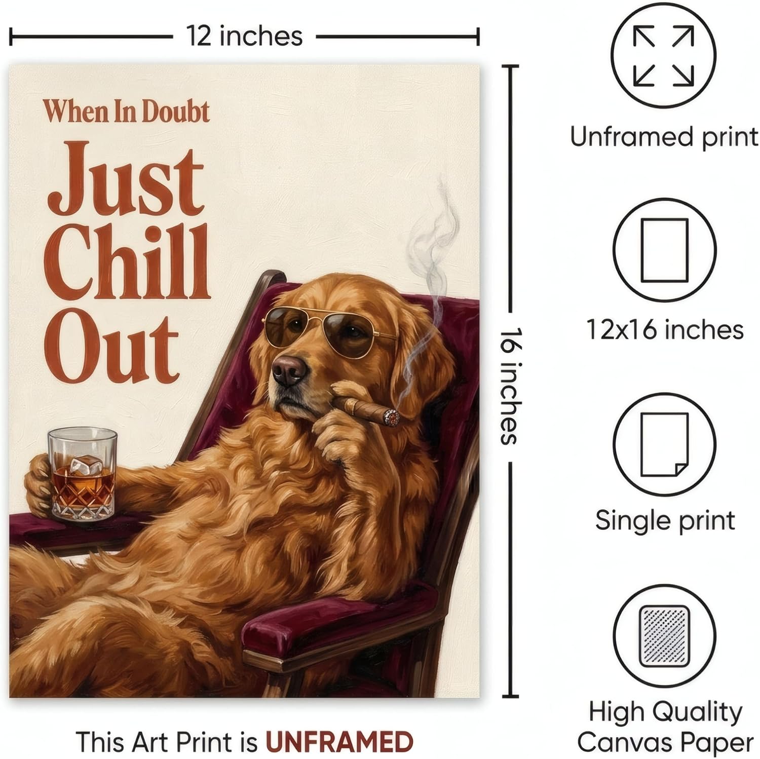 VeroTin Funny Posters Dog Art - Dog Decor for Home Funny Poster UNFRAMED