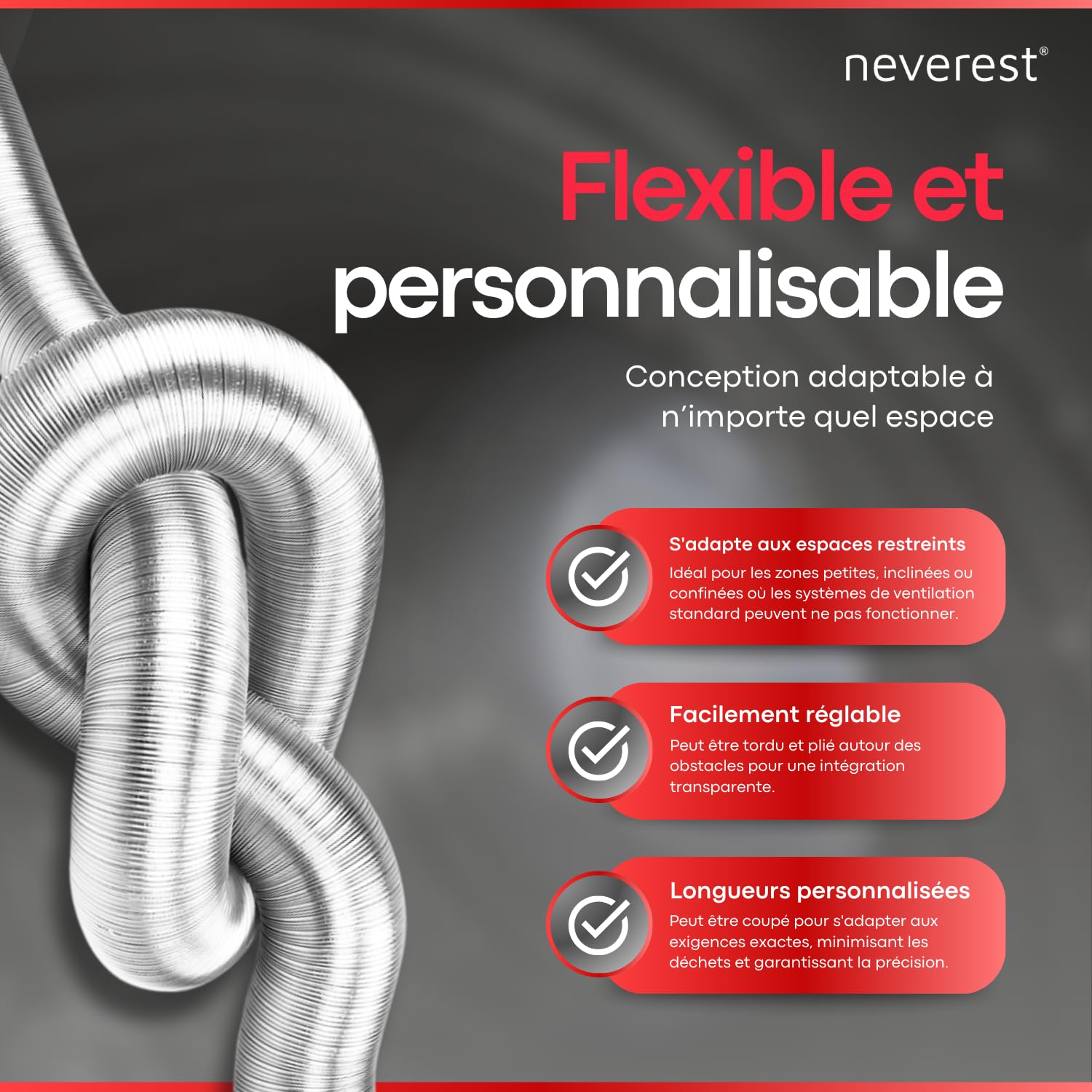 neverest® Semiflex Tuyau flexible en aluminium 80 mm Longueur 3 m Pour climatisation, sèche-linge, four Résistant à la chaleur et à la corrosion