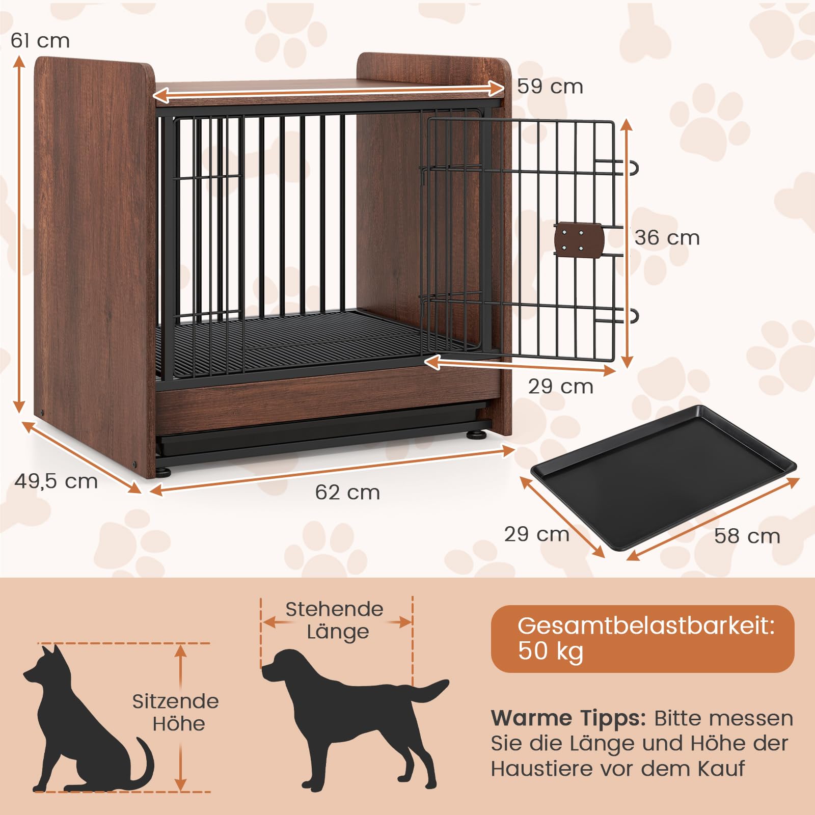 GOPLUS Klatka dla psa 2 w 1, klatka dla zwierząt z zamkiem i zdejmowaną tacą, buda dla psa i stolik pomocniczy, 61 cm, małe pudełko dla psów o wadze do 50 kg, rustykalny brąz