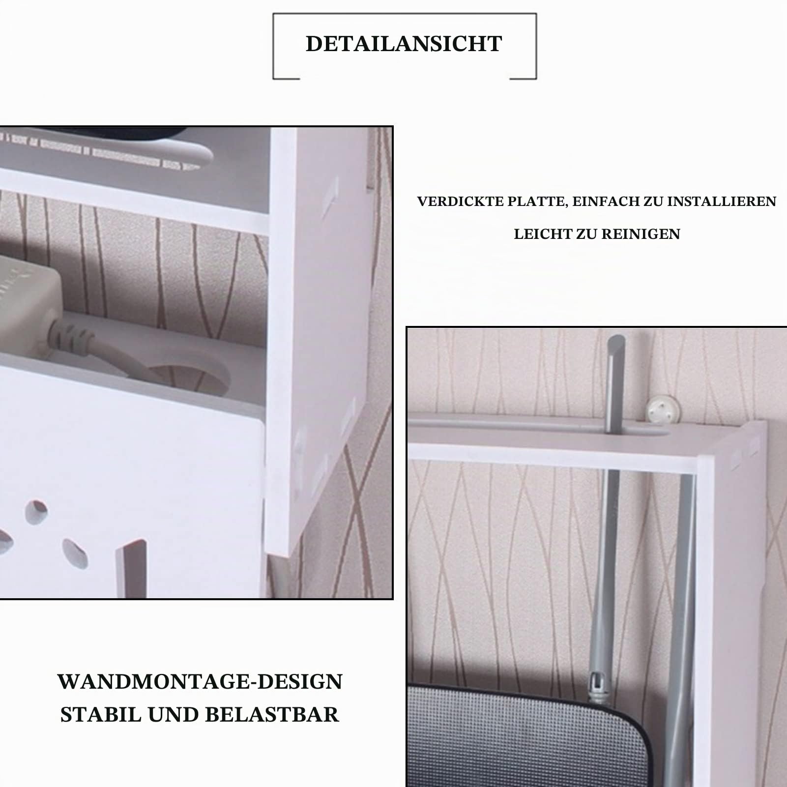 Wandhalterung WiFi Router Box Jalousien Dekoration Schwebende Regale Wandregal Steckdosenleiste Schutz Hider Router Rack Desktop Aufbewahrungsschrank (Color : Weiß, S : 42x10x51cm)