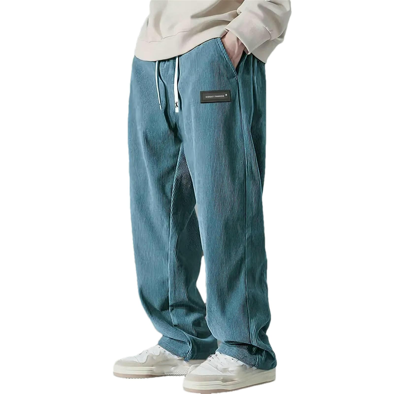 Autunno Inverno Uomo Casual Pantaloni A Righe Velluto A Coste Allentato Cargo Straight Pantaloni Fitness Sport Hip Hop