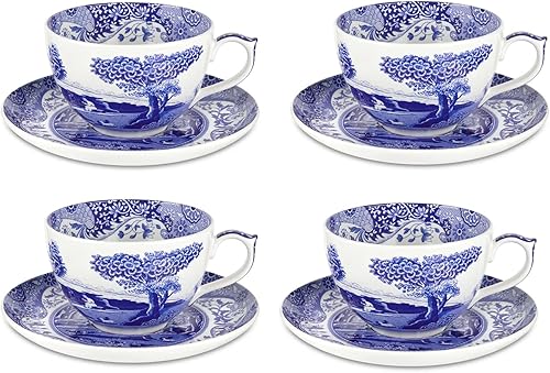 Miniatura 1 de Spode Blue Italian Teacups and Platillos - Juego de 4 (20 onzas)