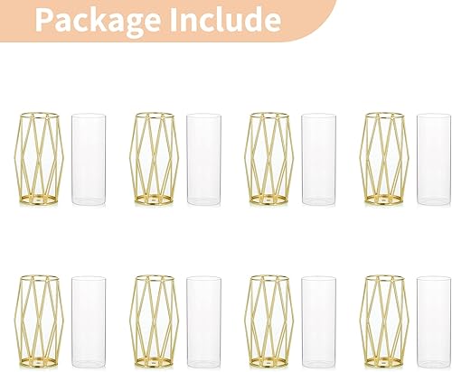 Miniatura 10 de Nuptio Portavelas de pilar dorado 2 portavelas de cristal para huracanes con soporte geométrico de metal para centros de mesa de boda, fiesta de
