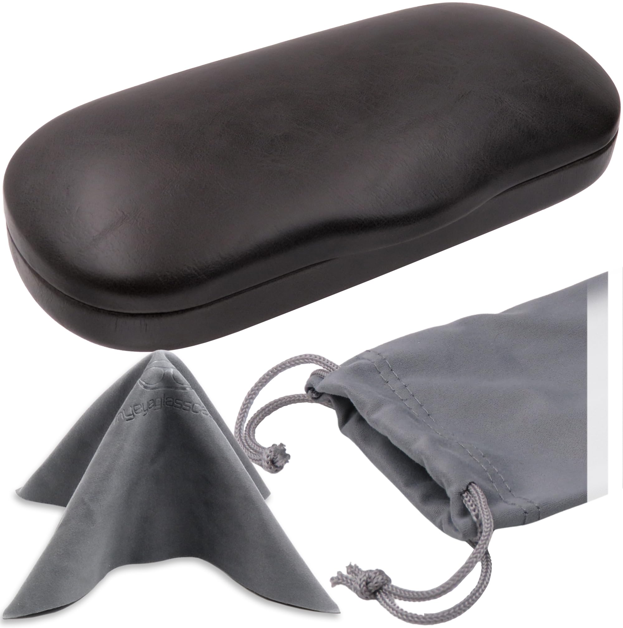 MyEyeglassCase Men's Medium Glasses Case - Classic Eyeglasses Hard Shell Holder, Elegant Easy Open Lip with Pouch and Cloth