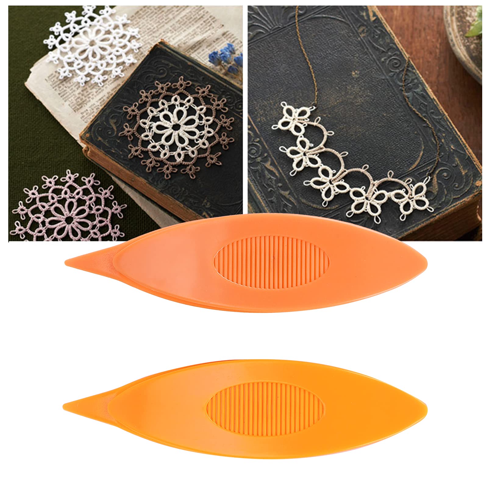2pcs Tatting Shuttles Plastic Tatting Shuttles Craft Tool for DIY Hand Sewing Knitting Needles Tatting Needles Lacemaking Craft Tool Weave Yarn Set(Orange Yellow) (12043 Orange + Bright Orange)