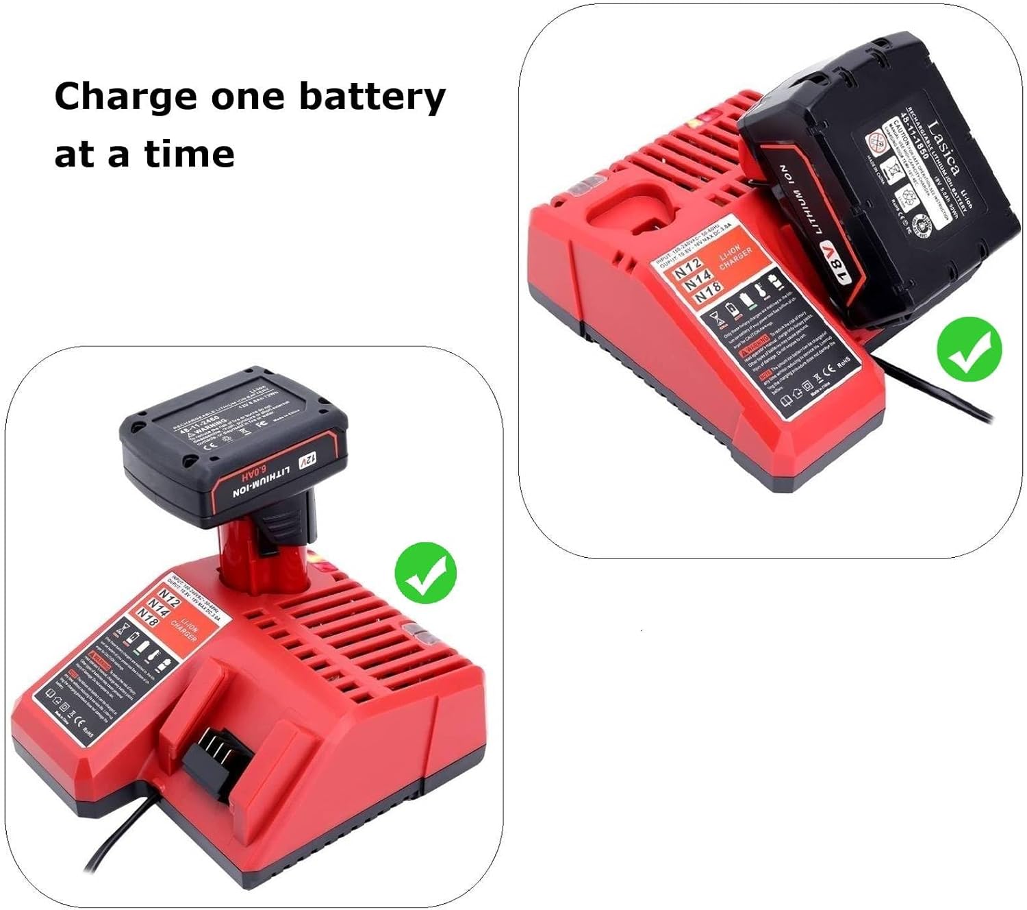 Lasica 12V 18V Multi-Voltage Battery Charger Compatible with Mil-Waukee 3.0A 12V/18V 48-59-1812 Rapid Charger Compatible with Mil-Waukee Lithium Heated Jacket Power Tool Battery Packs
