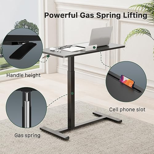 Miniatura 5 de Escritorio móvil de pie, escritorio neumático ajustable (3.5 pies), escritorio portátil para laptop con ruedas, mesita de noche sobre la cama,