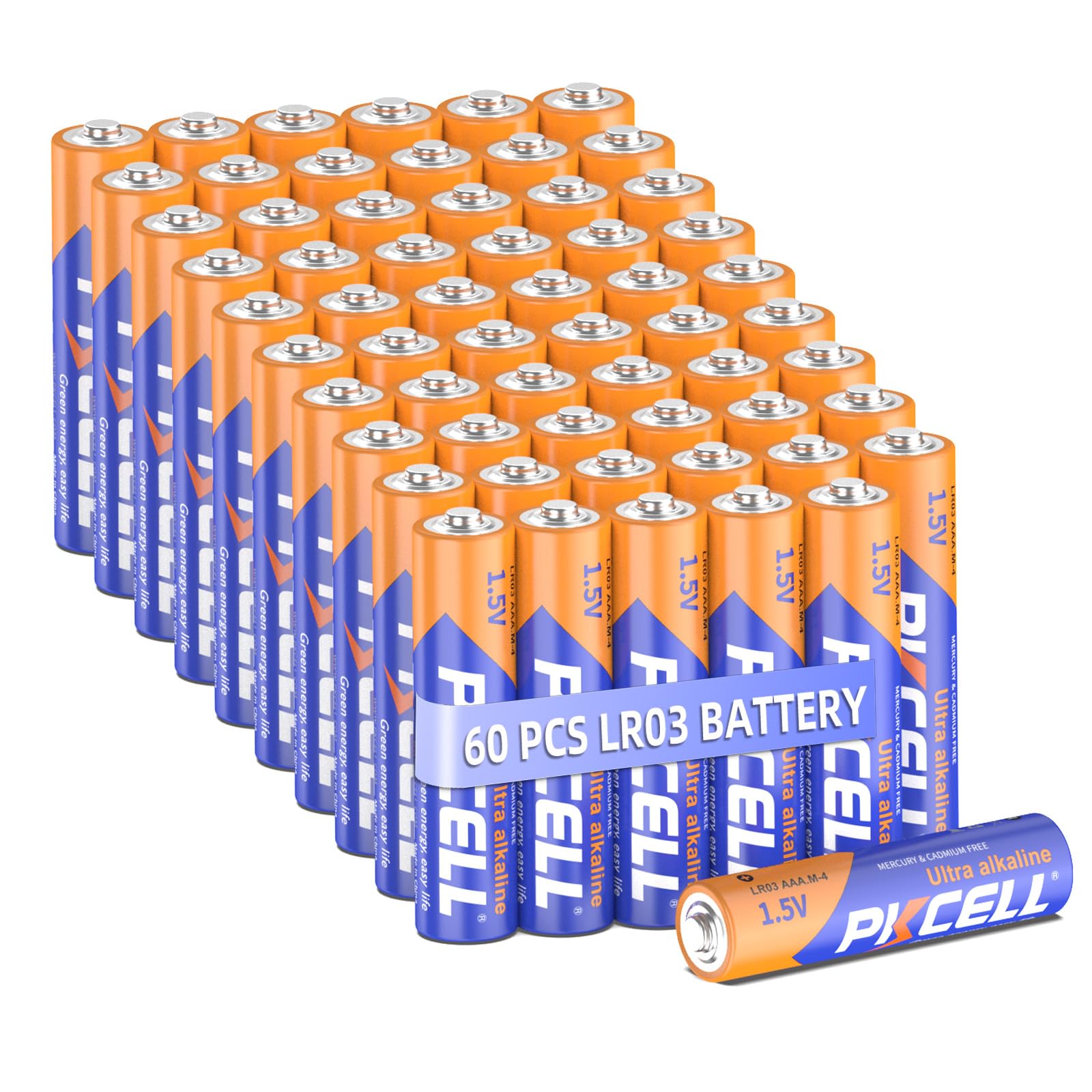PKCELL batteries AAA, 1.5V high performance disposable battery LR03 alkaline battery for keyboards mice remote controls, (10-year shelf life) X 60 count