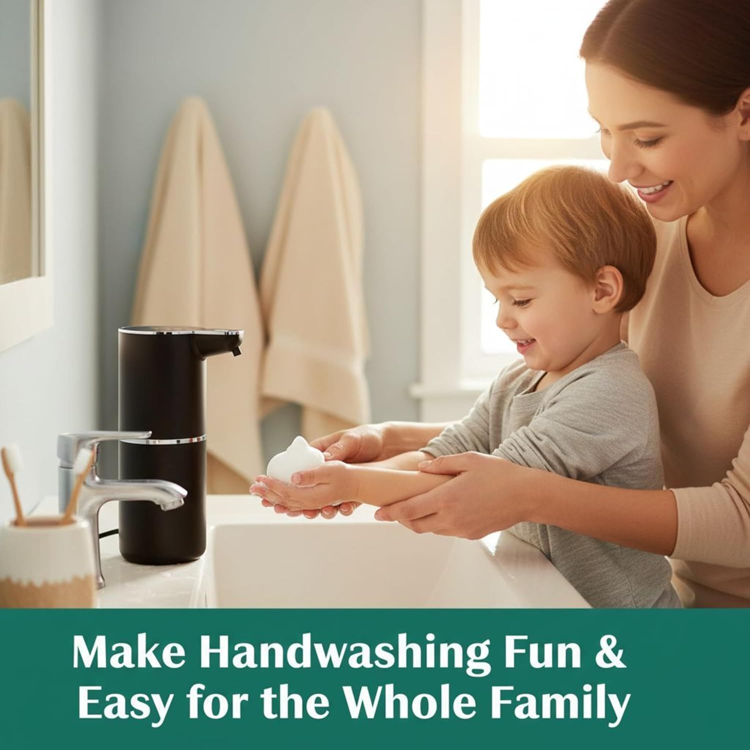 Auto Sensor Foam Soap Dispenser – Touchless, Rechargeable, Hands-Free Liquid Foaming Soap Dispenser for Kitchen, Bathroom, Office,Hotel–Hygienic No-Touch Hand Wash with 4- Foam Modes (Black)