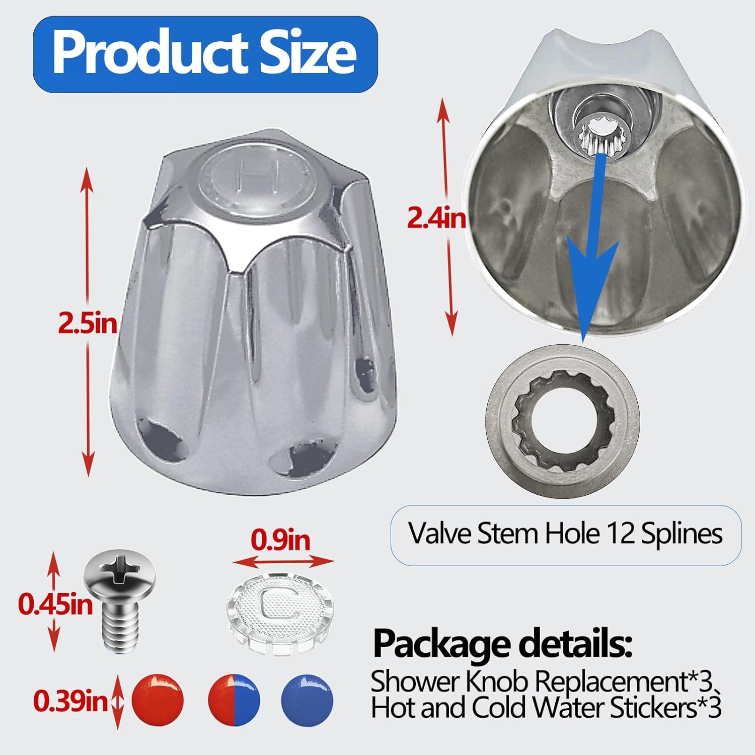 SODOI 3 Piece Shower Knob Replacement Compatible with Price Pfister Verve Tub Shower Faucet Include 1 Hot 1 Cold 1 Diverter 3 Screws and 3 Stickers Replacement for Remodeling Trim(Matte Black)