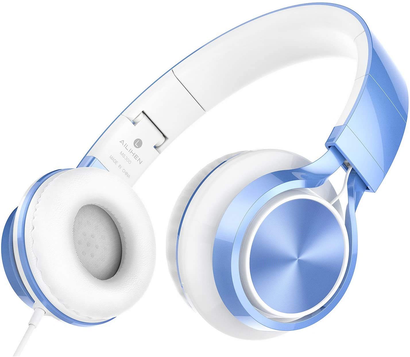AILIHEN MS300 Headphones, Stereo Foldable Wired Headset for iPhone iPad iPod Android Smartphone Laptop Tablet PC Computer (Blue)