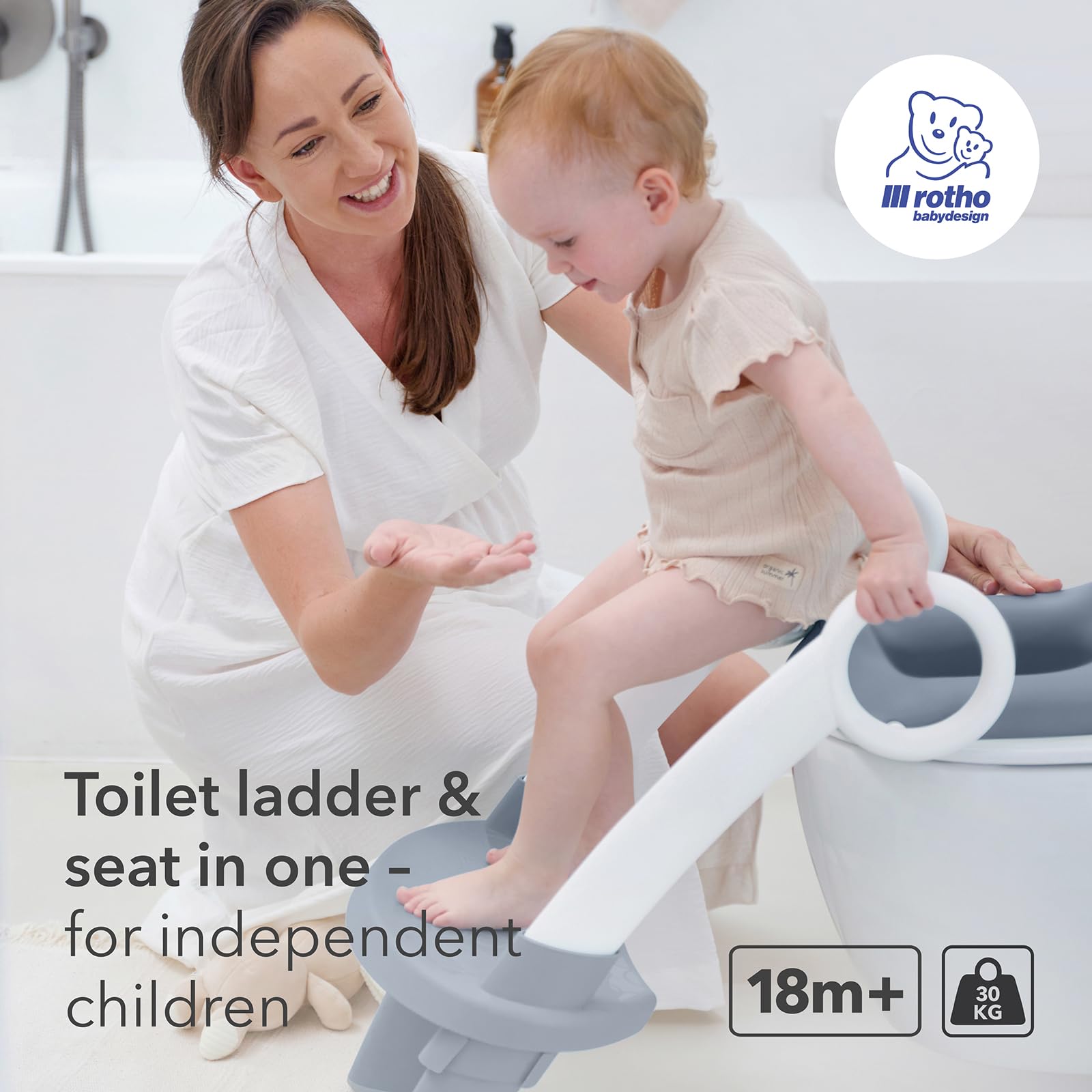 Rotho Babydesign TOP toilet trainer - sedile per wc con scaletta, antiscivolo e regolabile in altezza - vasino trainer per bambini, pieghevole, comodo e facile da pulire, blu