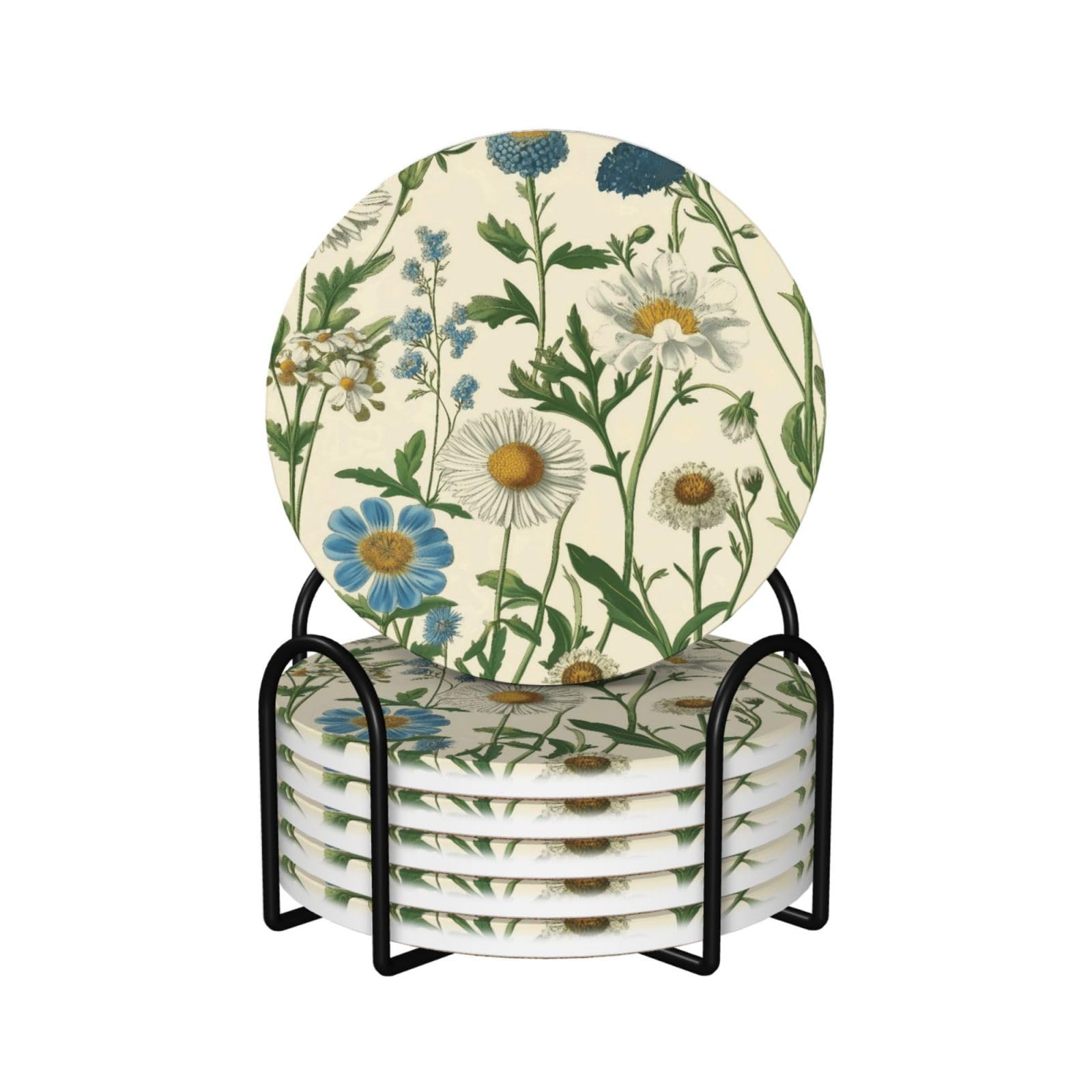 Dessous de verre en céramique lot de 6 avec liège au motif floral vintage