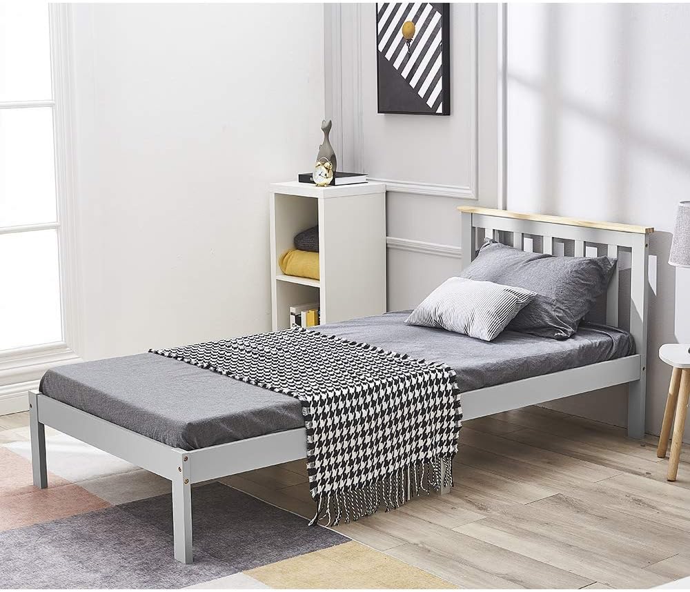 Panana Single Bed with Headboard, 3FT Wooden Single Bed Frame for
