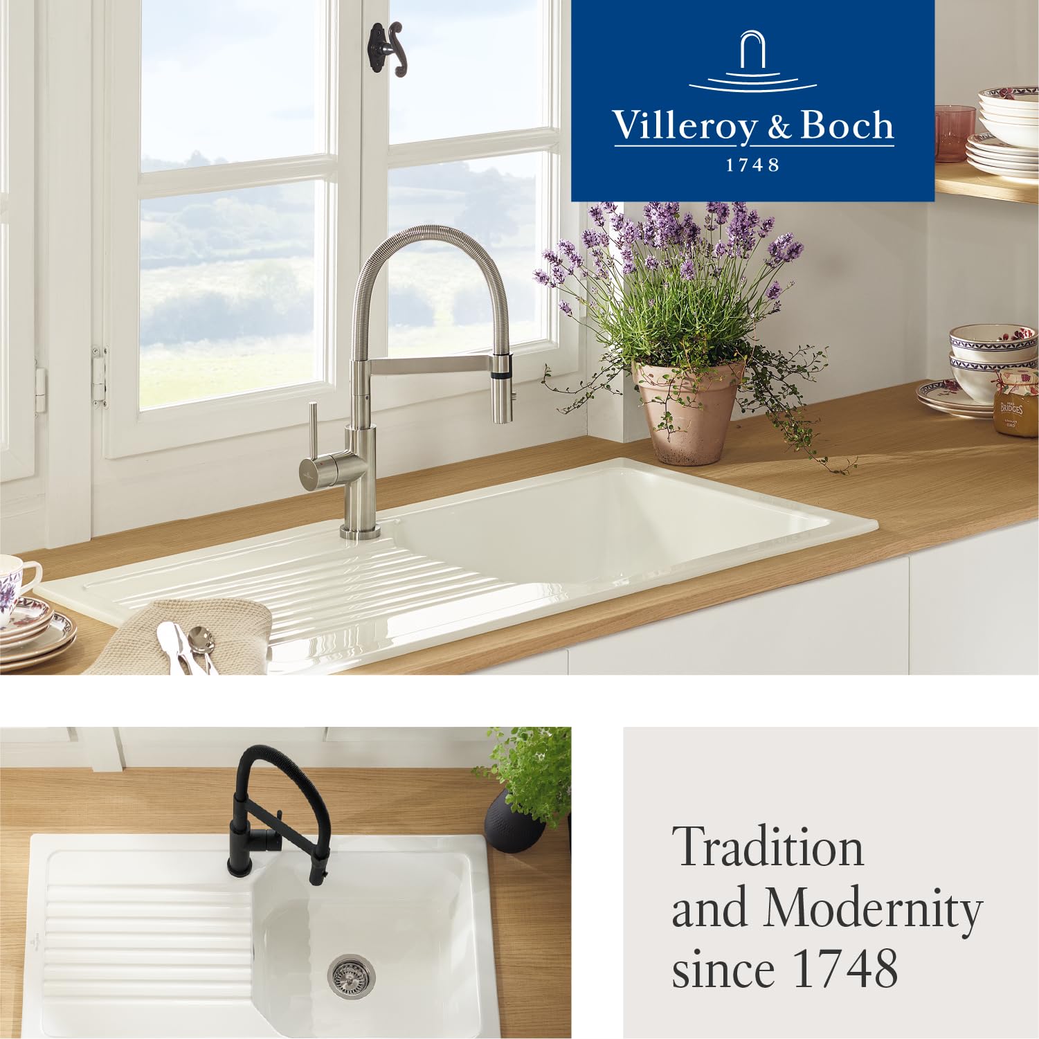 Villeroy & Boch Steel Expert Compact Window armatura kuchenna, wysokociśnieniowa, kran kuchenny z montażem przed oknem, oszczędność wody, wysokość wylewki 147 mm, masywna stal nierdzewna