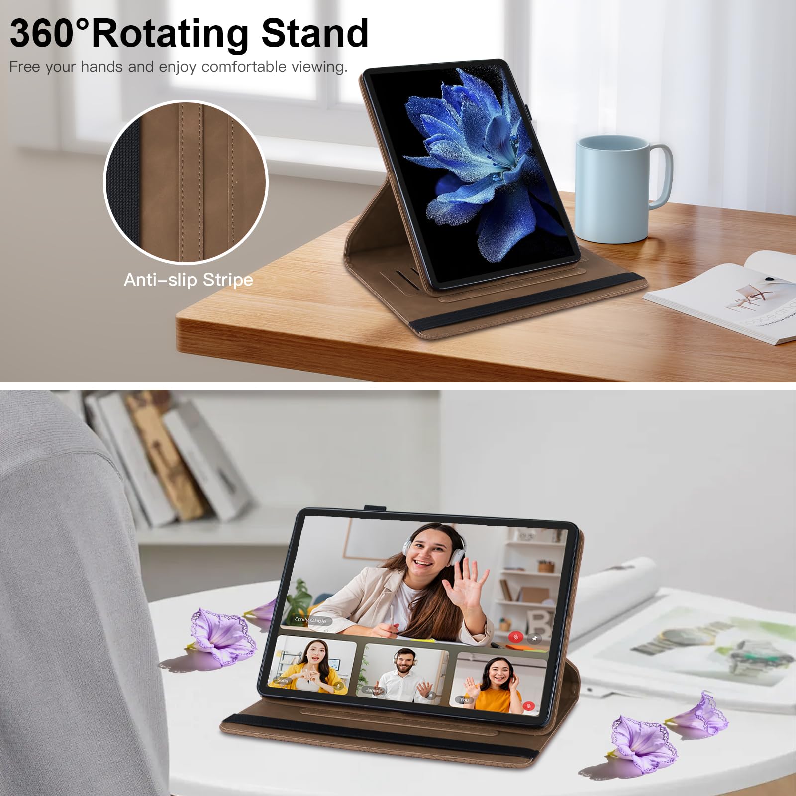 Custodia per iPad (A16) 11 Generazione 11 Pollici 2025/iPad 10 Generazione 10,9 Pollici 2022, Custodia in Pelle PU con Supporto Girevole a 360° e Slot, Protettiva Smart Cover, Marrone