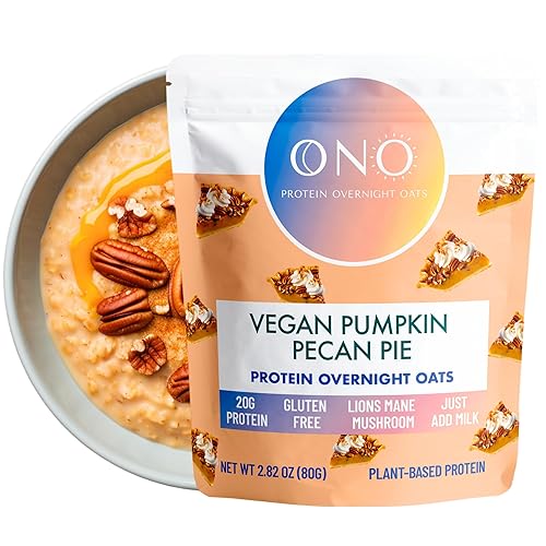 ONO Protein Overnight Oats - Pastel de nuez de calabaza vegana paquete de 6 - Harina de avena alta en proteínas alta fibra y baja en azúcar - Avena