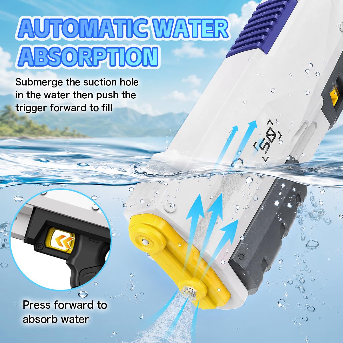 Pistola ad acqua elettrica, pistola ad acqua elettrica automatica per bambini e adulti, 2 modalità di registrazione, capacità 450 cc, giocattolo estivo per piscina, feste in spiaggia