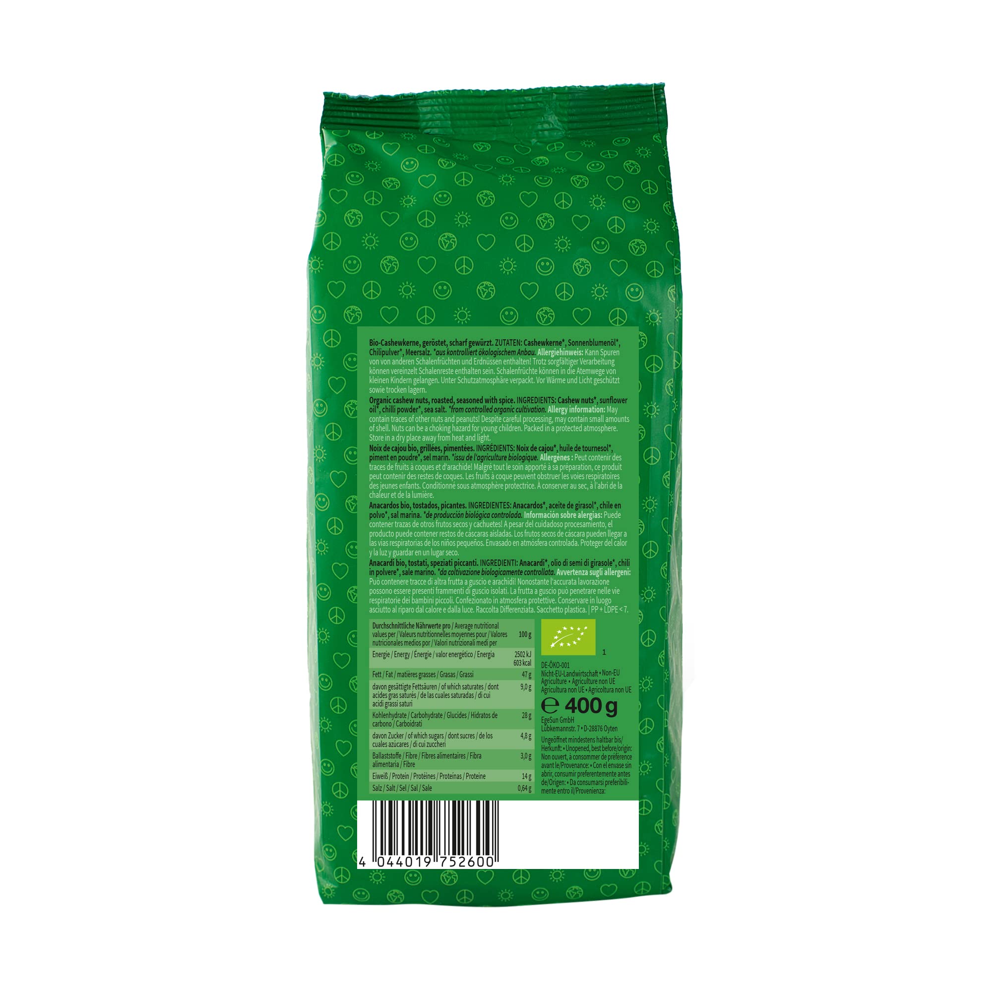 Mundo Feliz - Noix de cajou bio, grillées et salées, 2 x 400 g