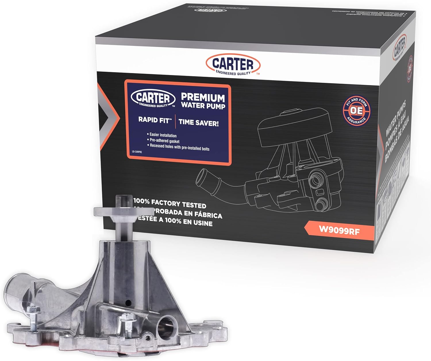Carter Fuel Systems Rapid Fit Pre-Mounted Ready to Install New Replacement Water Pump For 1996-2004 Ford Mustang, Ford Thunderbird, and Mercury Cougar 3.8L Engine (W9099RF)