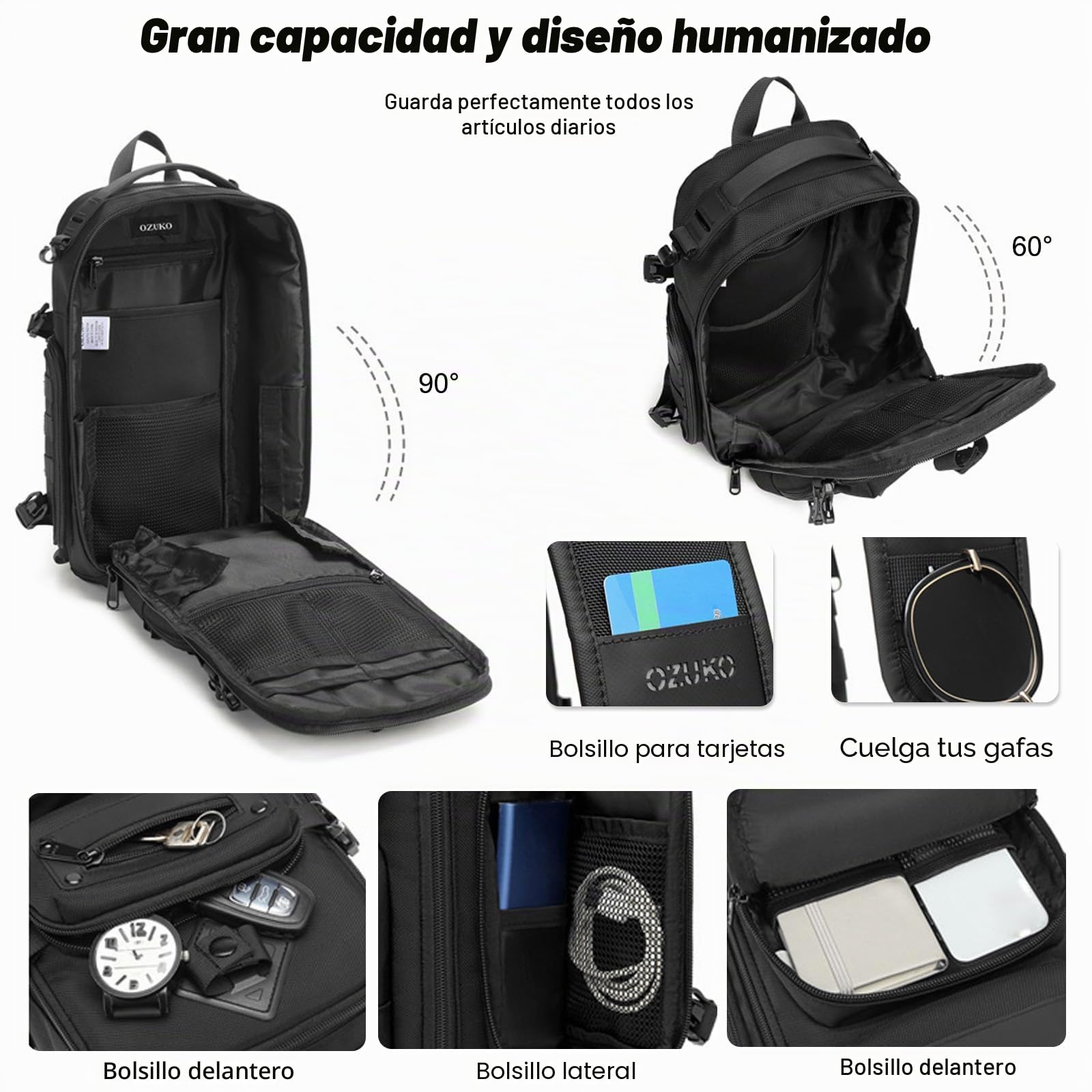 FANDARE Táctical Bolsa Cruzada Bolsa de Pecho Riñonera Hombre Bolso Hombro con Correa para trípode Mochila de Viaje Sling Crossbody Bag Bandoleras Bolso de Bandolera Escolar Gris Oscuro