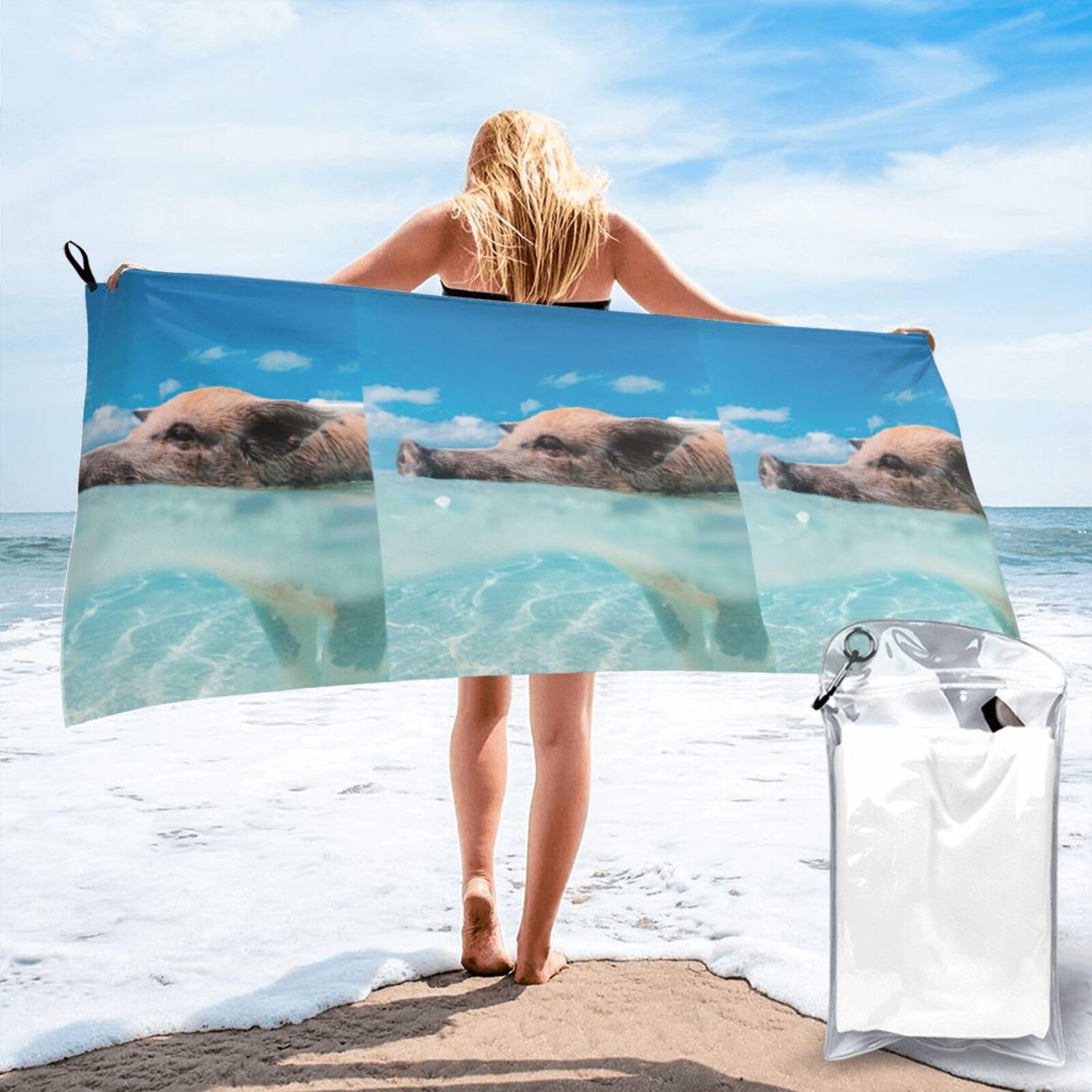 ENGhjes Pig Swim Bathe Print Camping Towel Fast Drying Bath Beach Shower Wrap For Gym Camping Vacation Adults Portable Gift