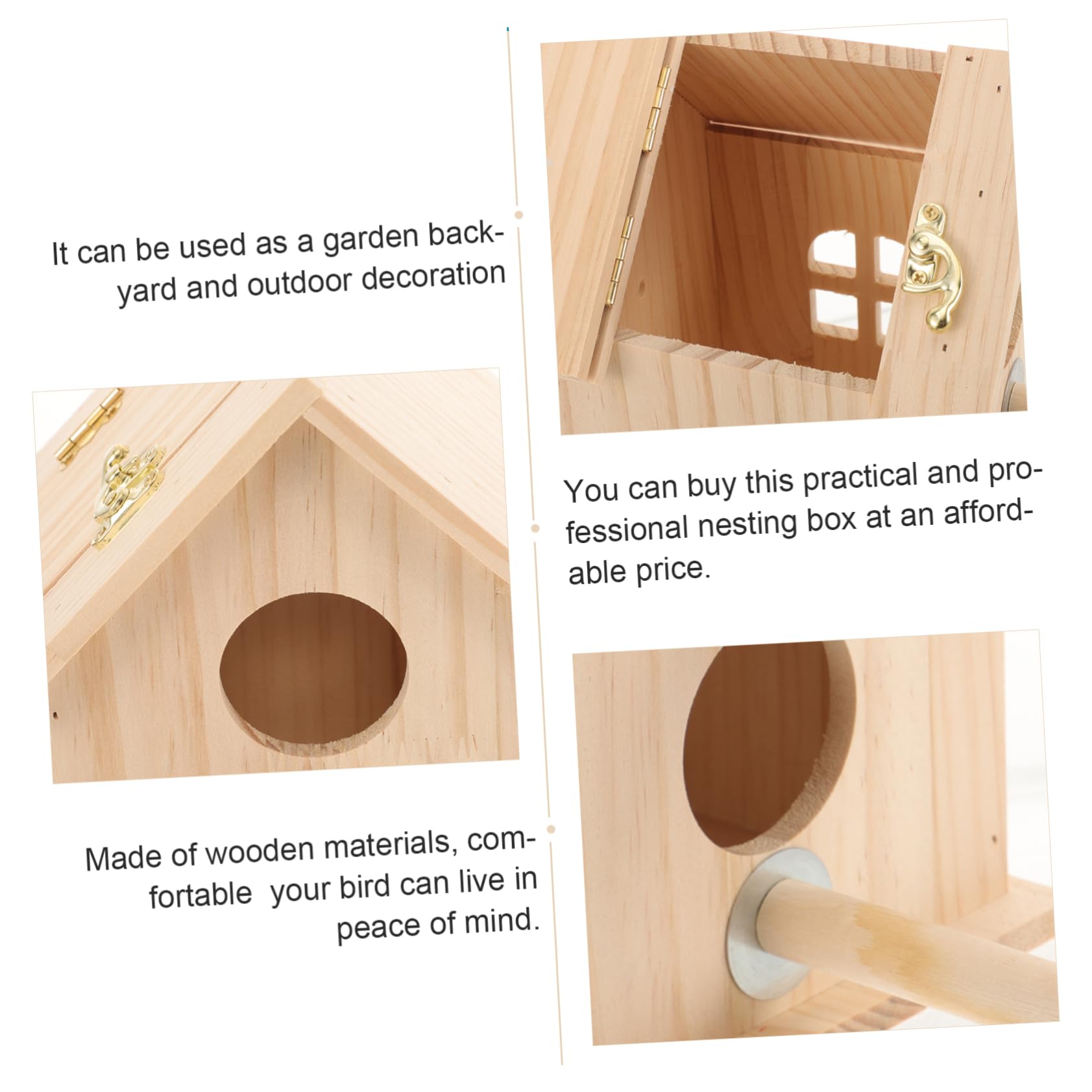 HEMOTON Caja de Cría para Periquitos de Madera Natural Nido Cálido para Aves Pequeñas Fácil Montaje Protección contra Viento y Depredadores para Jardín y Uso Doméstico