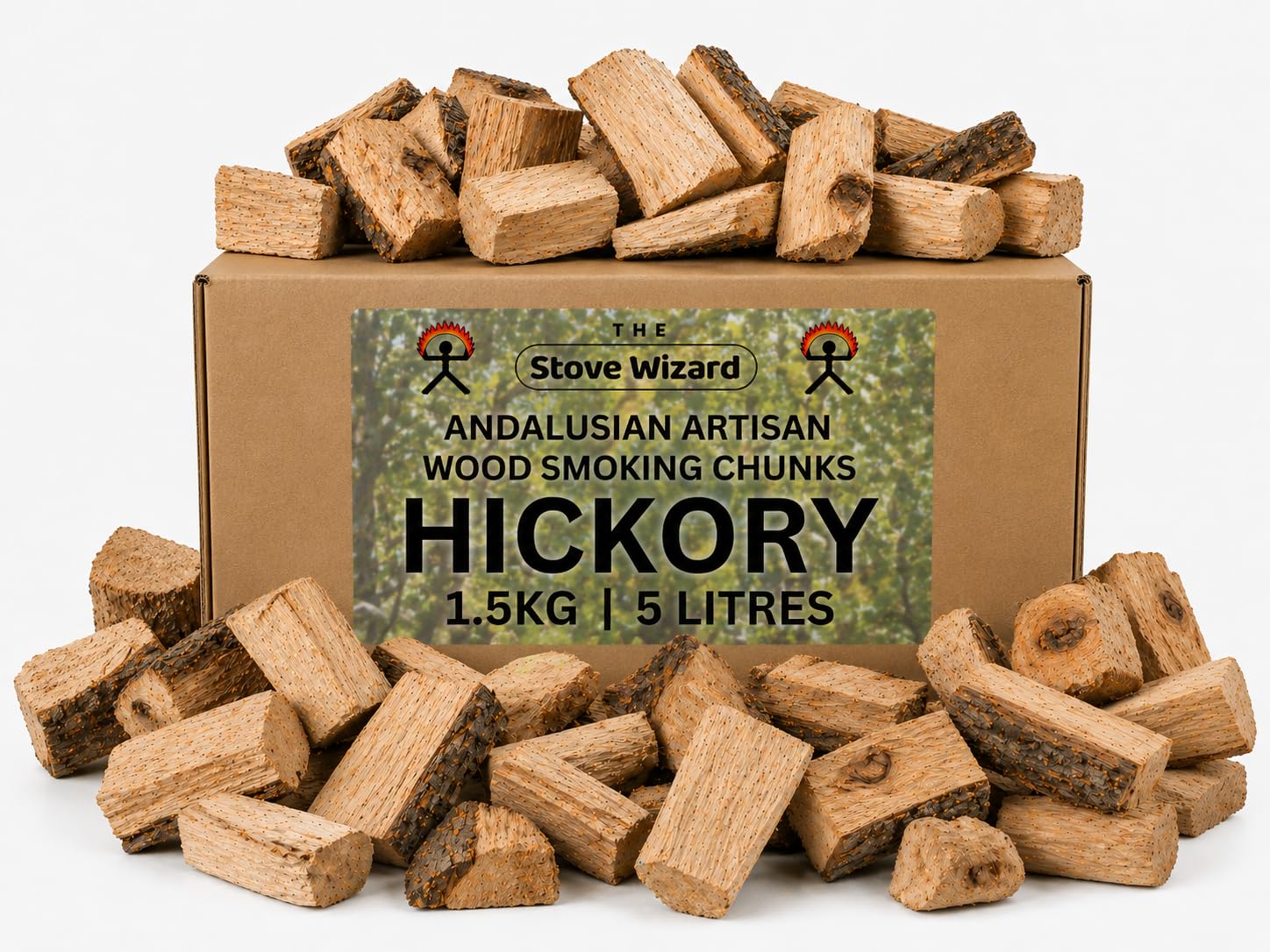 The Stove Wizard Hickory Wood BBQ Smoker Smoking Chunks 1.5kg Andalusian Artisan Premium Quality Natural Eco Friendly Wood Chunks for Gas & Charcoal Grill Outdoor Cooking for Authentic BBQ Flavour