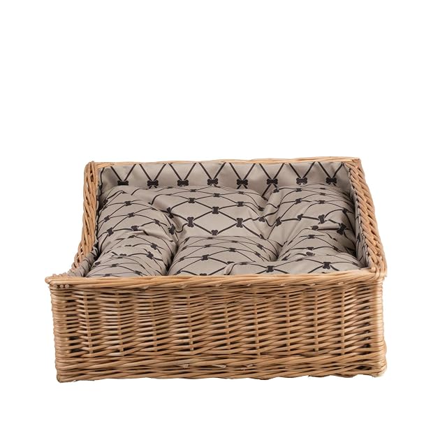Foto 4 de 6 de e-wicker24 Alles aus Weide Cama de Mimbre Rectangular para Perro con cojín Beige