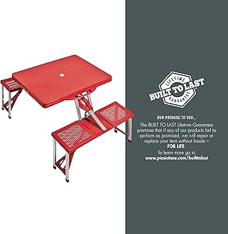 Picnic TIME Portable Folding Picnic Table with Seats for 4, Collapsible Aluminum Table with Benches & Umbrella Hole, Lightweight Foldable Table for Camping, Travel, Backyard, Tailgating