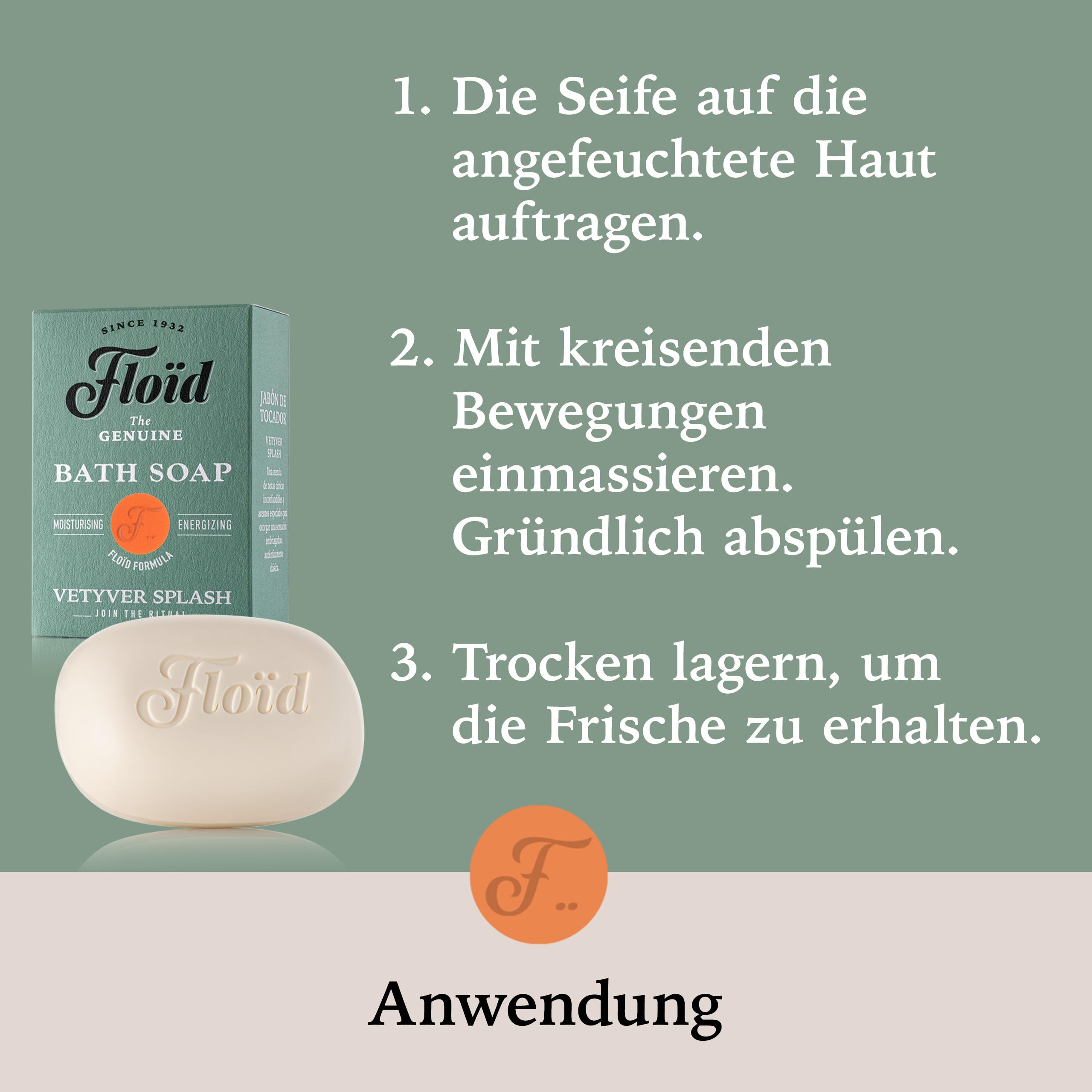 Floïd Vetyver Splash Bath Soap, 100% roślinne mydło do kąpieli i pod prysznic z pielęgnującą lecytyną, masłem shea i olejem sezamowym, chroni skórę i sprawia, że jest miękka i gładka