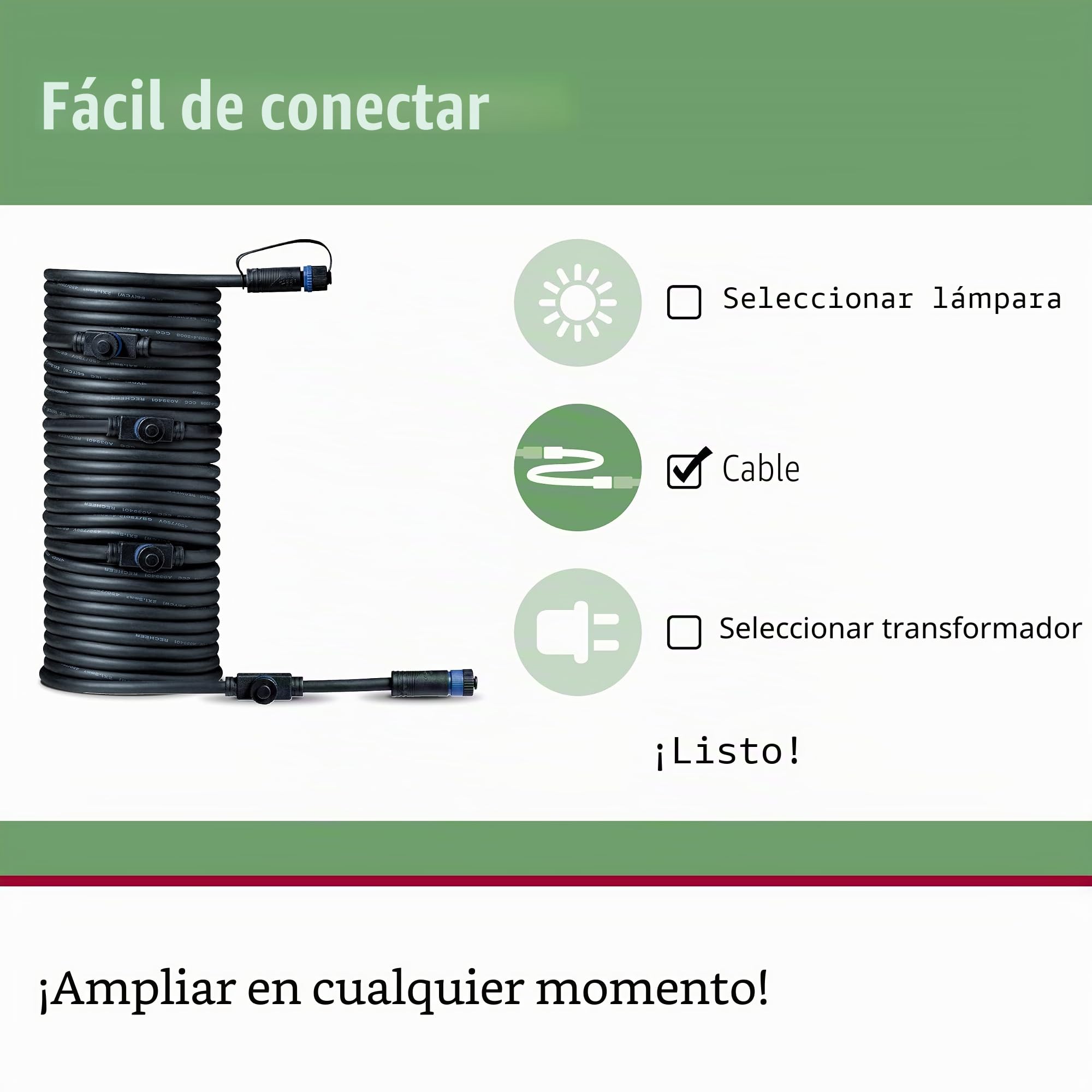 Paulmann 93930 Plug & Shine Connector exterior 10 m 1in-5out IP68 2x1,5 mm² 93930 Cable de extensión, cable de conexión, iluminación exterior, Negro