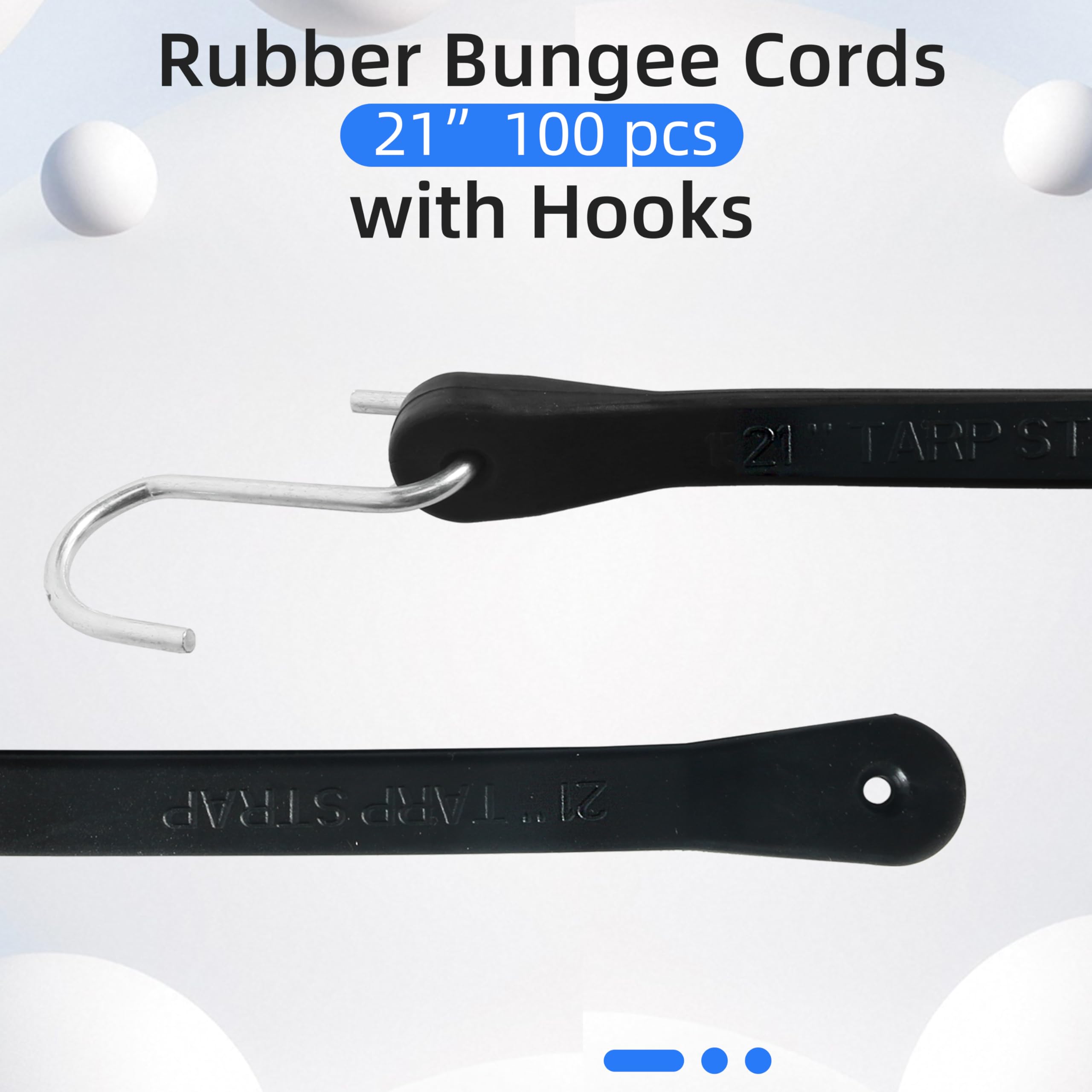 Paquete de 100 cuerdas elásticas de goma con ganchos, correas de lona resistentes de 21 pulgadas para exteriores, elasticidad máxima 1.5X, carga de 185 libras, para camping, fijación de carga