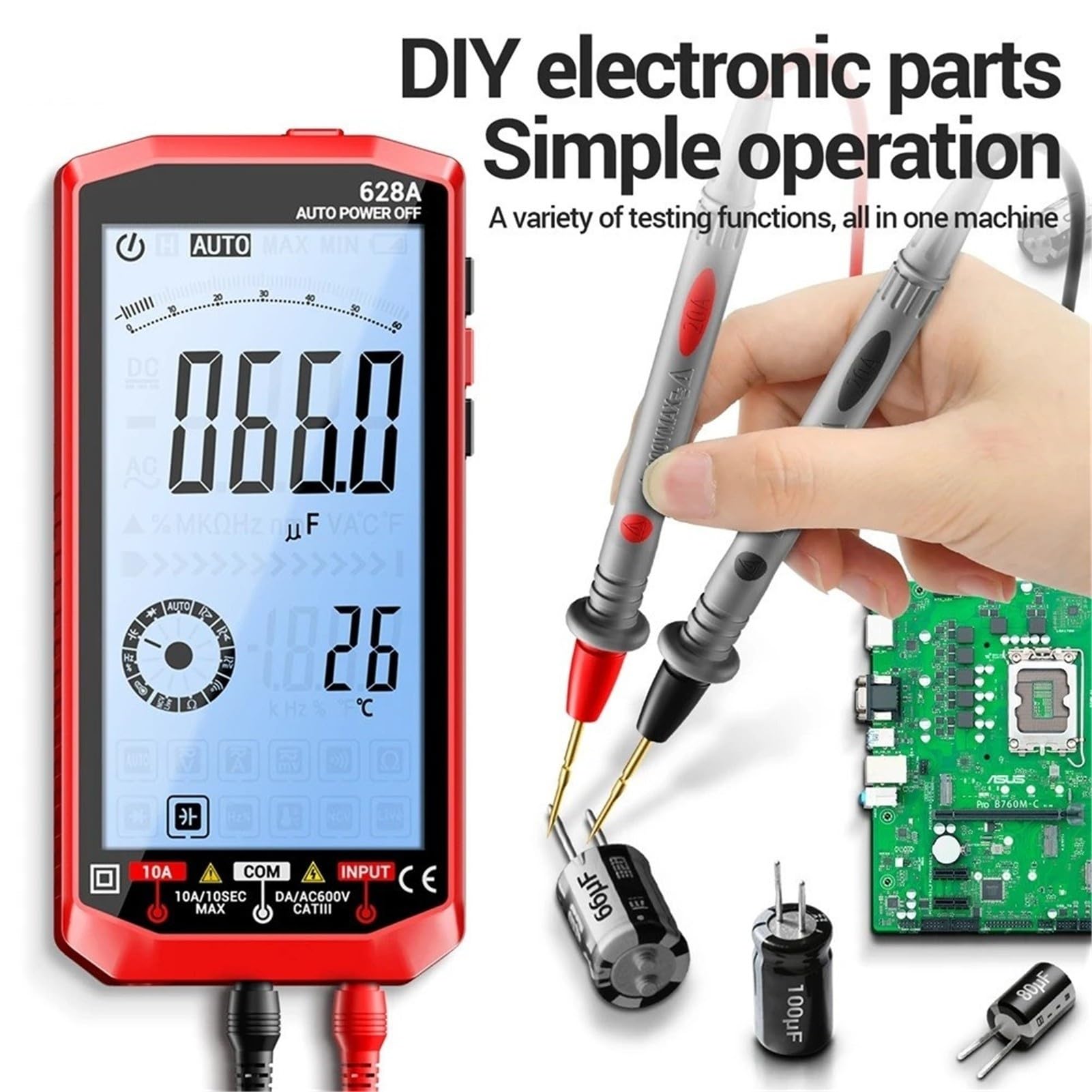 Professionelles digitales Multimeter, wiederaufladbar, 6000 Zählungen