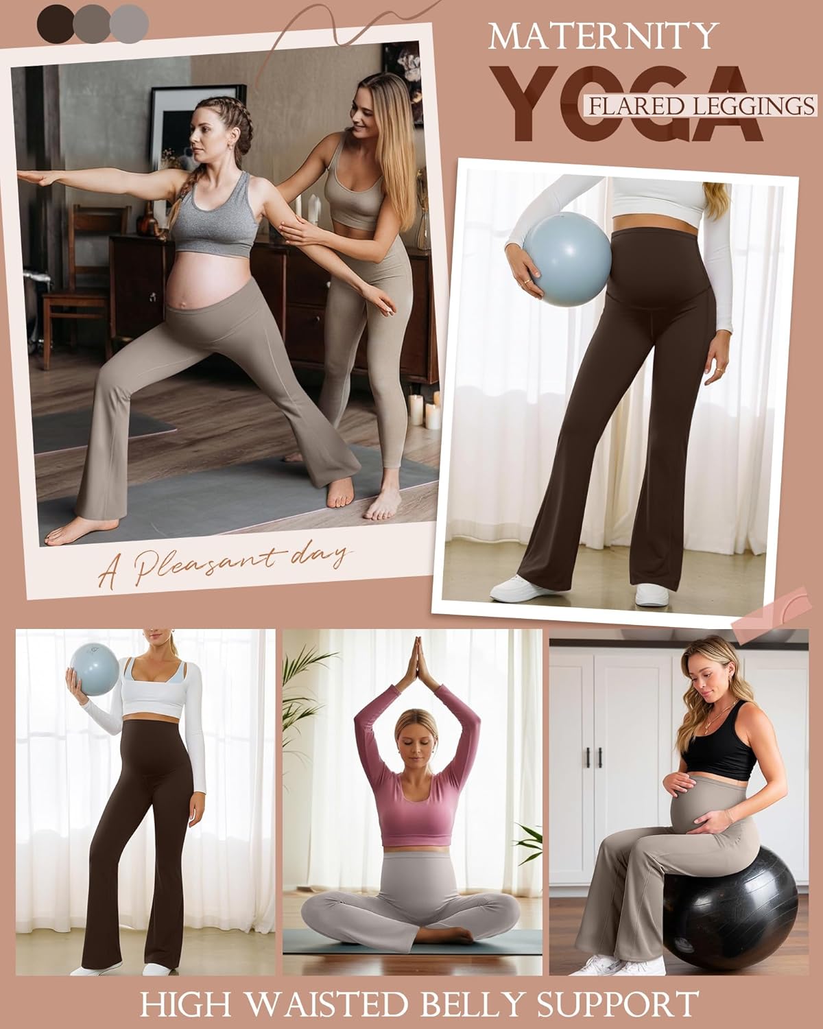 3 Pack Maternity Flared Leggings Over The Belly Yoga Bootcut Stretchy Pregnancy Pants Lounge Mama Soft Trousers - Image 3