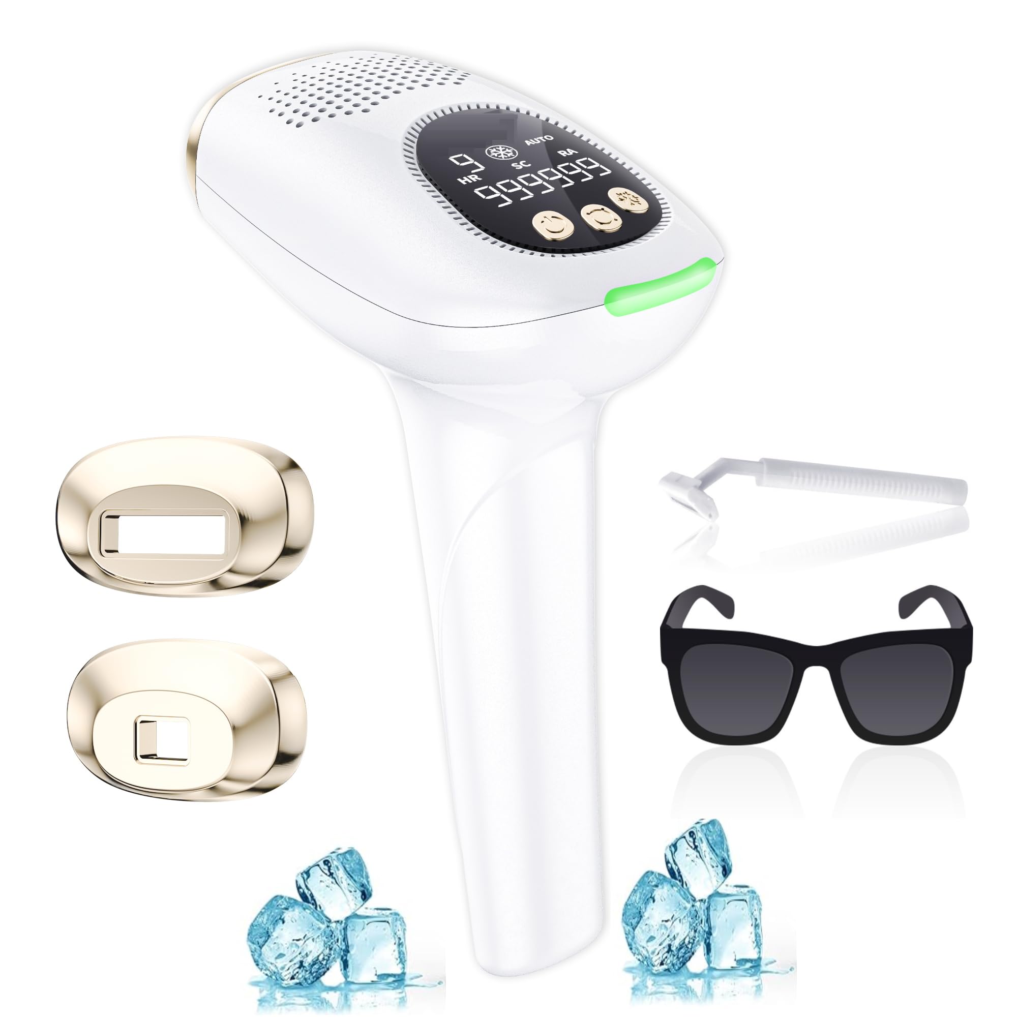 Laser Hair Removal, Hair Removal Device with Ice-Cooling Painless Care Function for Women and Man, IPL Hair Remover 999,999 Flashes for Facial Armpits Legs Arms Bikini Line (White Type 1)