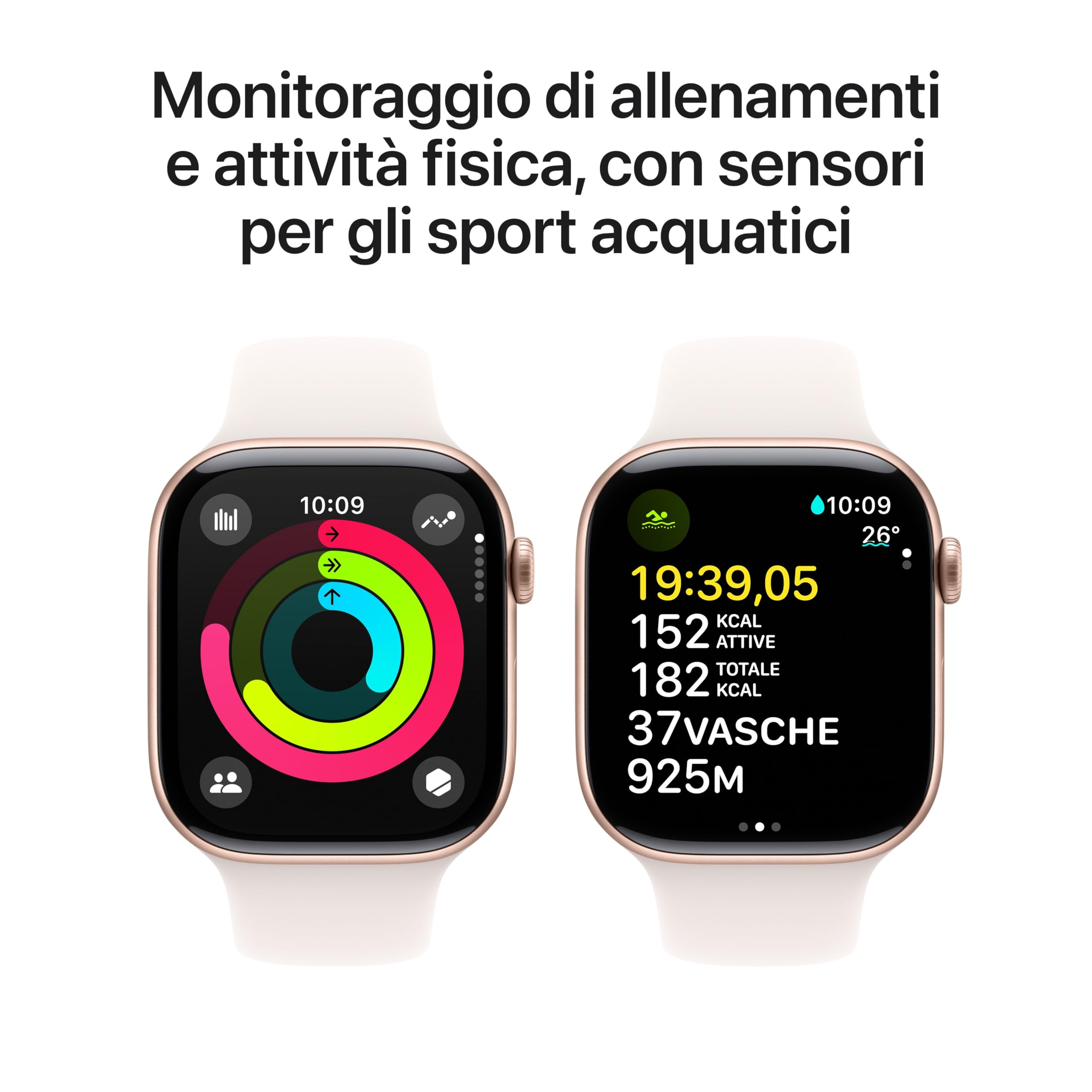 Apple Watch Series 10 GPS 46 mm Smartwatch con cassa in alluminio e cinturino Sport Loop Rosa fard - S/M. Fitness tracker, app ECG, display Retina always-on, Carbon Neutral