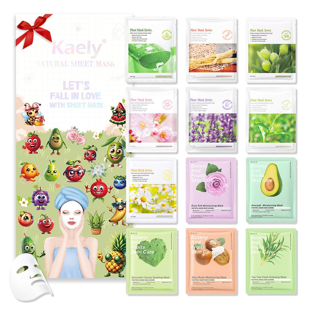 12 Pcs Masks Skincare, Facial Masks for Women Skin Care, Facial Mask Skincare Set Korean, TypesHydrate and Soothe for All Skin, Types Birthday Party Spa Gift for Kids Teens Girls 13#