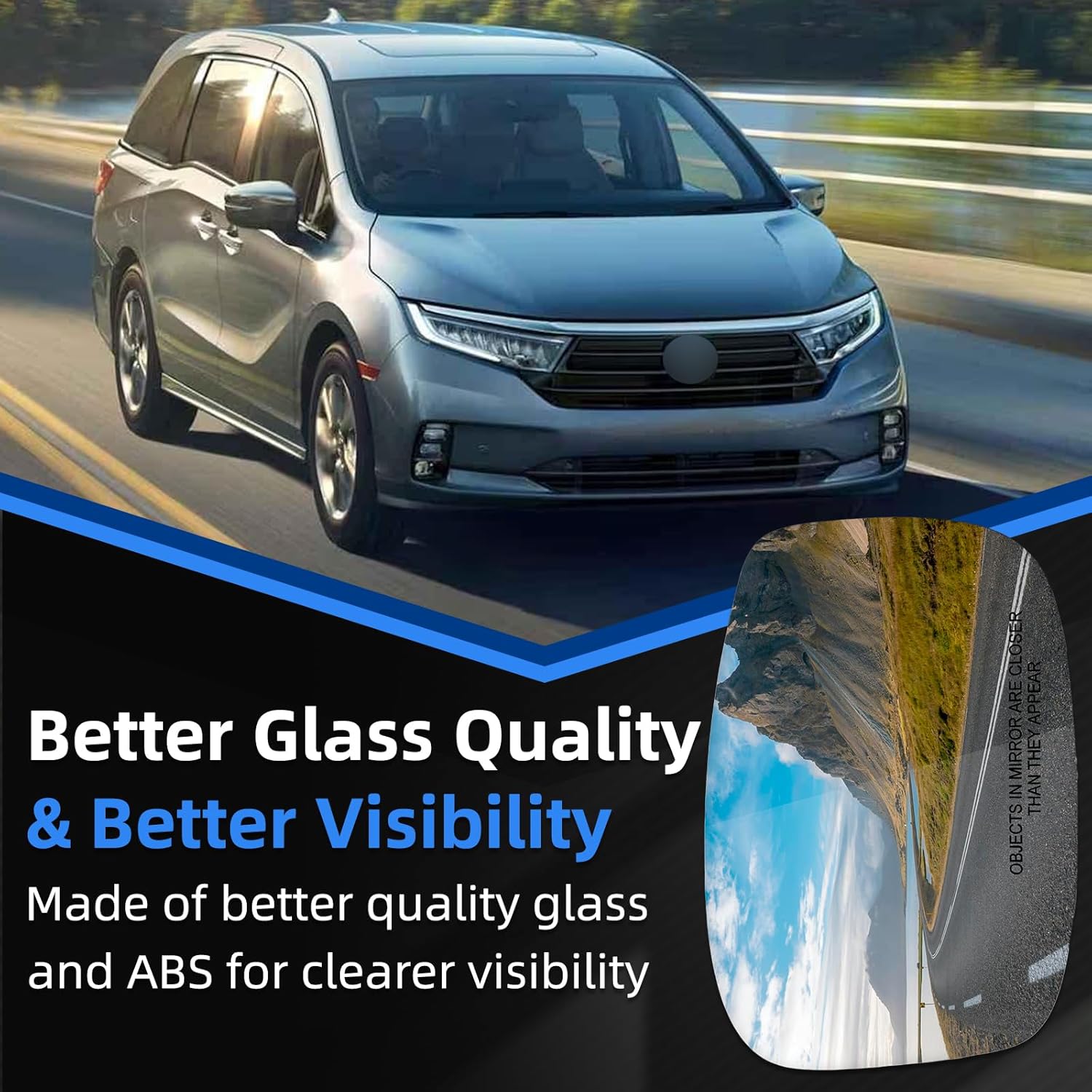Passenger Side Mirror Replacement for Honda Odyssey 2018 2019 2020 2021 2022 2023 2024 - Right Side Mirror Glass, Rear View Mirrors Glass with Power Heated