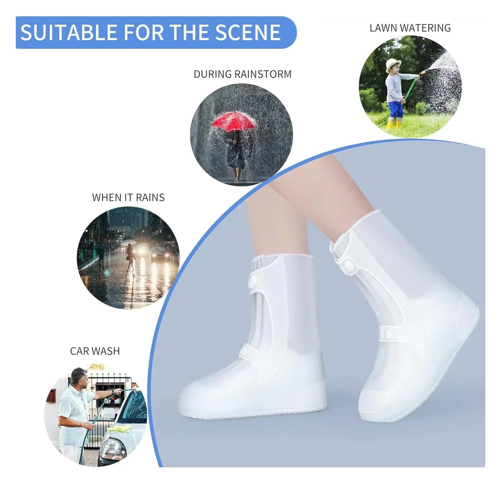 Copriscarpe 1PC Copriscarpe in silicone impermeabile Copriscarpe alti da pioggia Copriscarpe antiscivolo Protettore for esterni Calzature spesse riutilizzabili Adatto Per Strade Fangose E Giorni Di Pi