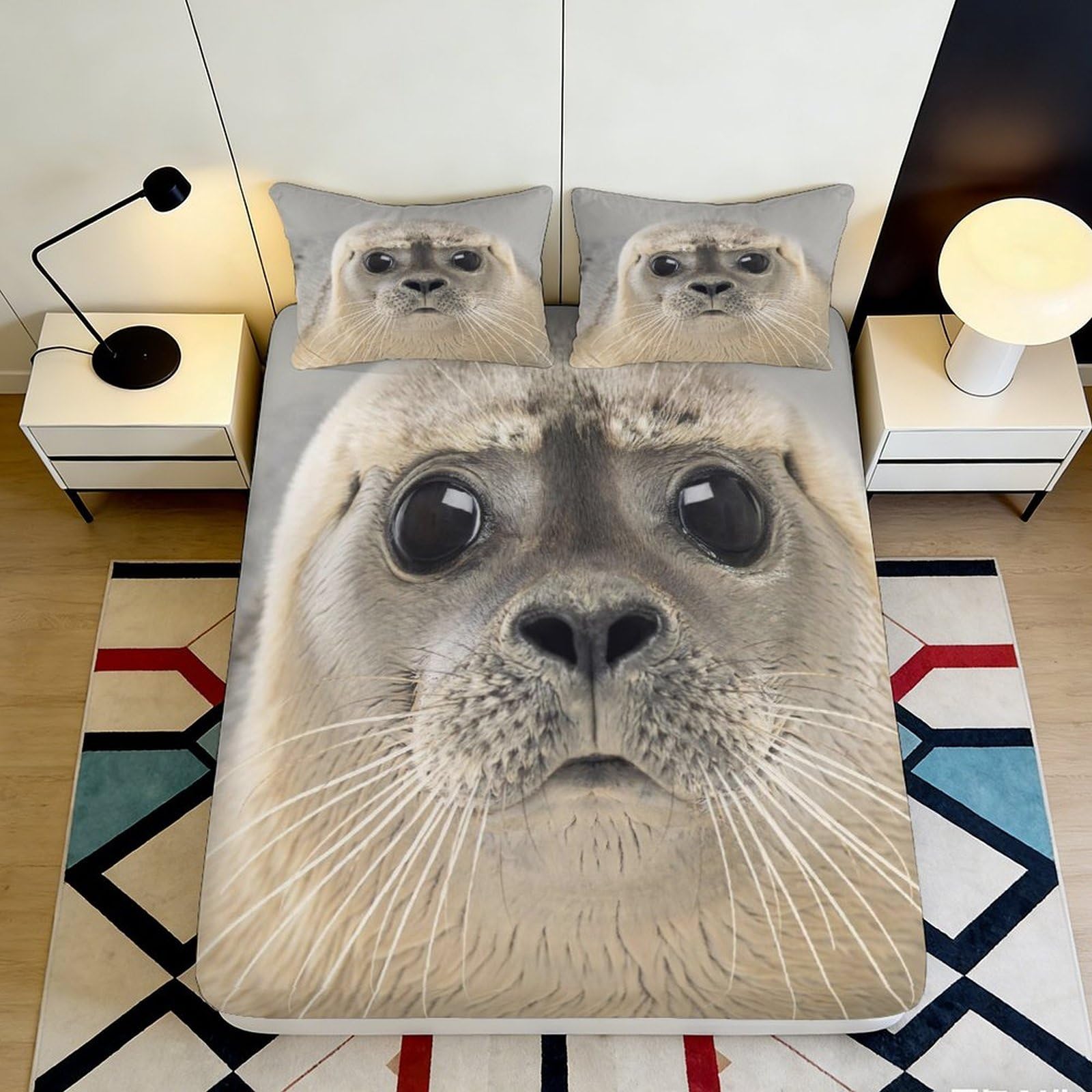 3D Printed Lion Face Fitted Sheet Microfiber Soft Beige Animal Pattern Mattress Cover for Bedroom Dorm Room Mattress Protection Decor 140x200x25cm