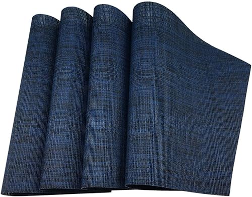 Miniatura 3 de Juego de 4 manteles individuales de vinilo para mesas redondas, tejido antideslizante, resistente al calor, fácil de limpiar, lavable, lavable (azul